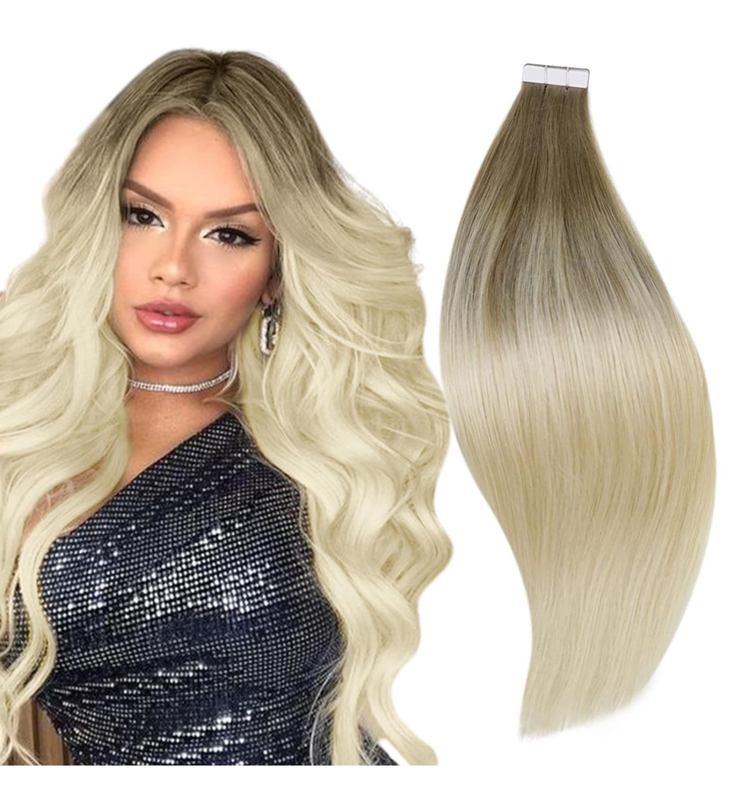 RUNATURE Balayage Ash Brown to Platinum Blonde Ombre Tape in Hair Extensions 30g 12 Inch Real Human Hair #BA8/60 - Buy Online on GoSupps.com