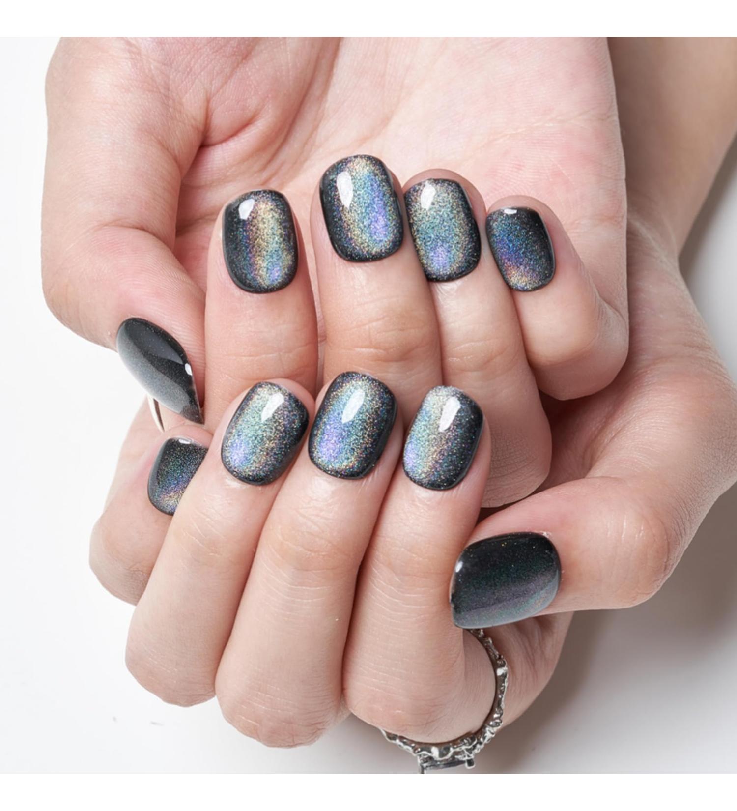 GLAMERMAID Extra Short Squoval Press on Nails - Halloween Rainbow Black Gel 24 Glossy Reusable Acrylic Manicure Kits for Women - Buy Online on GoSupps.com