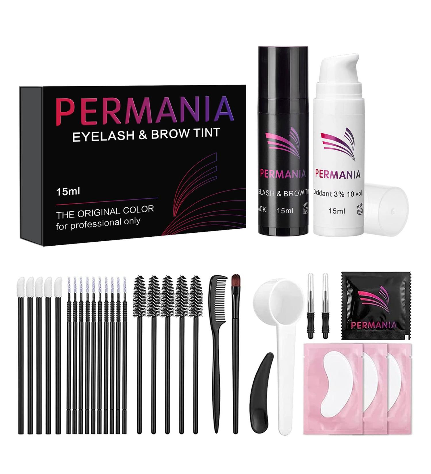 PERMANIA Rich Black Eyelash & Brow Color Kit - Professional Eyebrow Coloring for Natural Makeup at Home - Buy Online on GoSupps.com