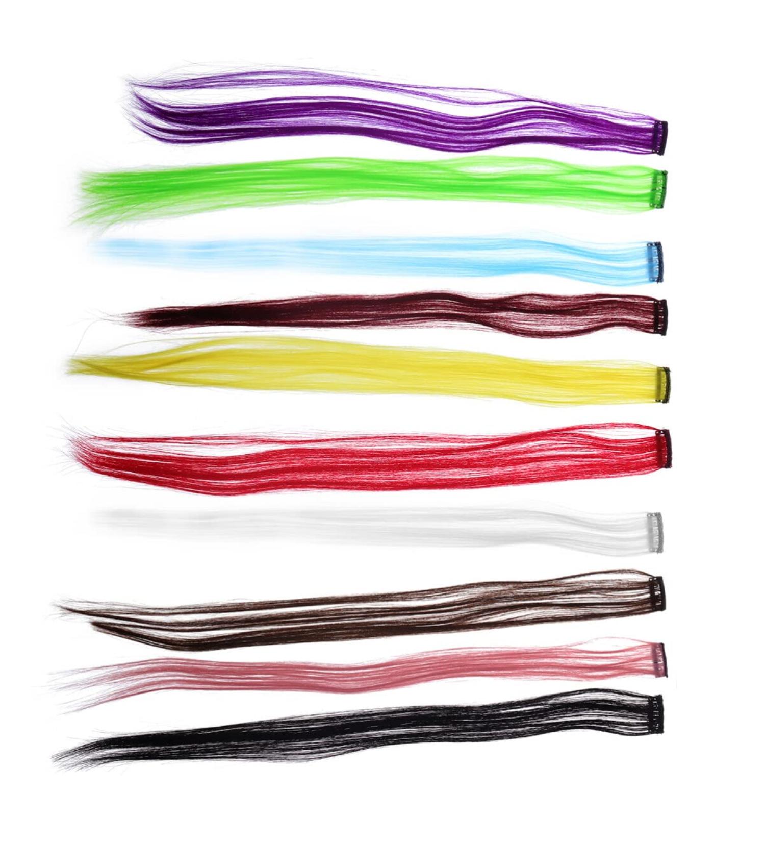 Frcolor Set of 10 Colored Hair Extensions - 55cm Straight Synthetic Hair for Parties | Random Colors | International Shipping Available - Buy Online on GoSupps.com