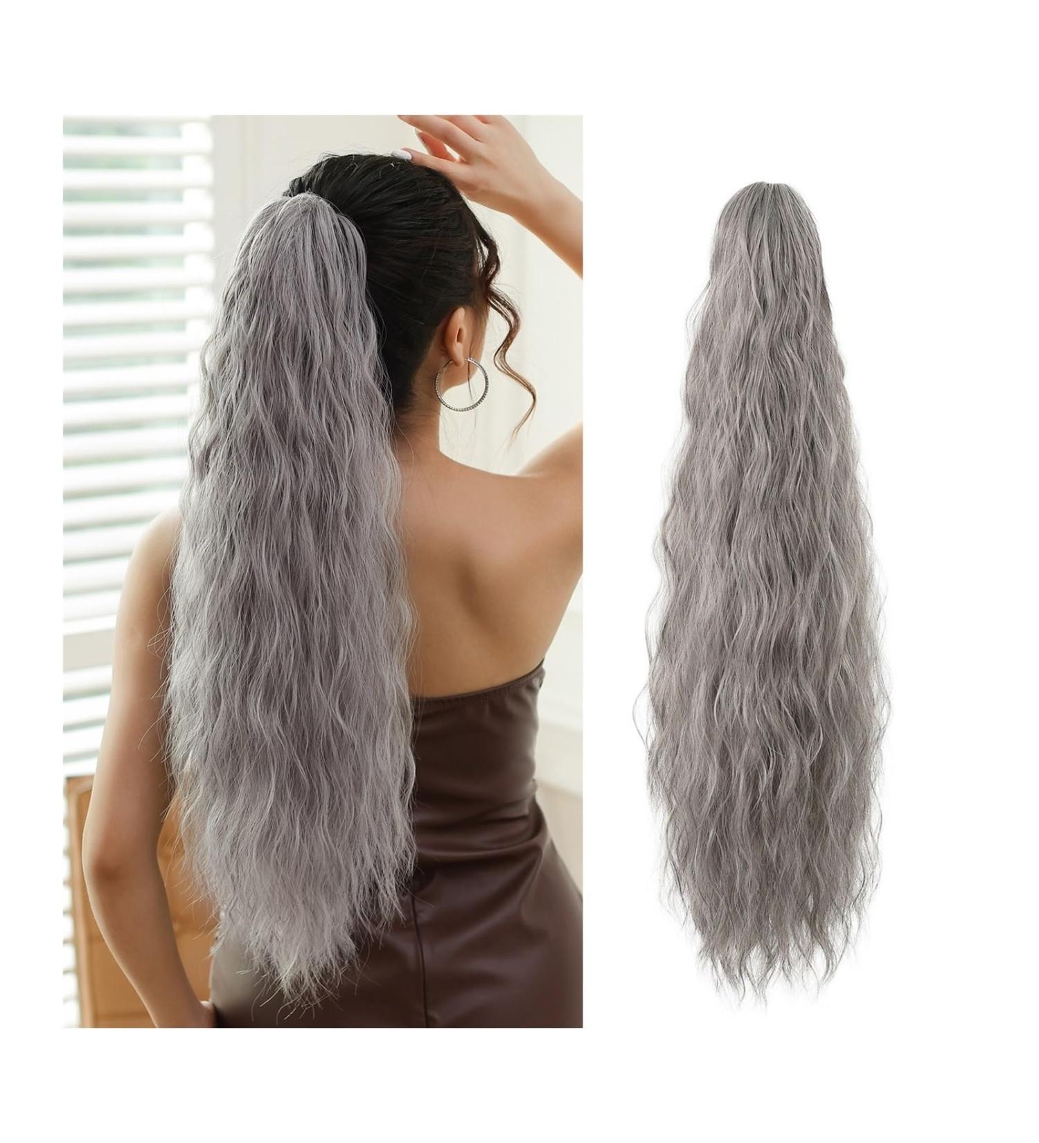 Ponytail Extension Natural Fluffy Pony Tail Synthetic Hairpiece for Women Silver Gray Blonde Ponytail Hair Extension Claw Clip 24inch Long Curly Ponytail Hair Extension(NMW1047-12) - Buy Online on GoSupps.com