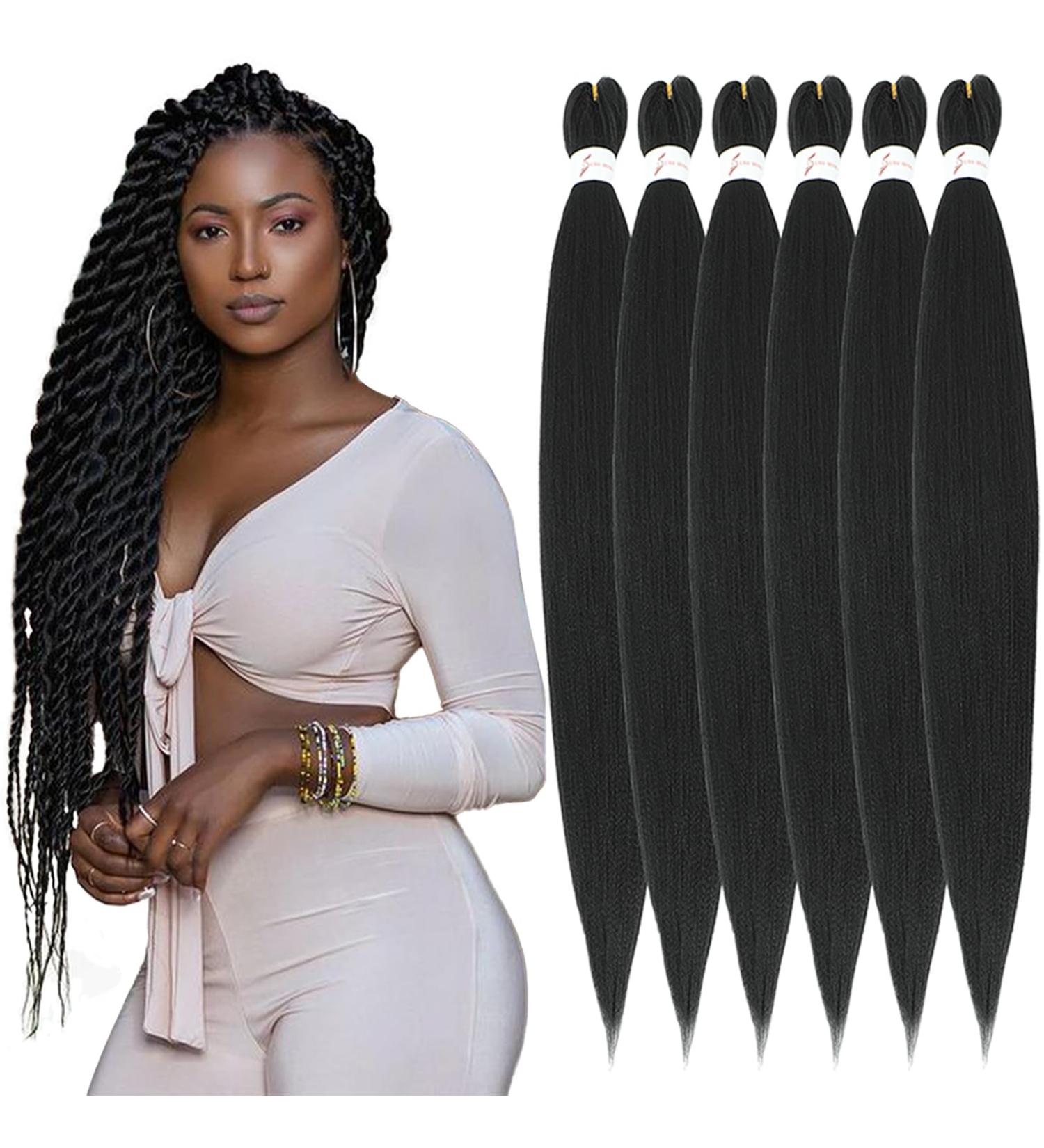Xusuperb Pre-Stretched Braiding Hair 1B Black - 26 Inch EZ Braids Extensions (6 Packs) | Soft Yaki-Texture Kanekalon Hair for Braiding - Buy Online on GoSupps.com