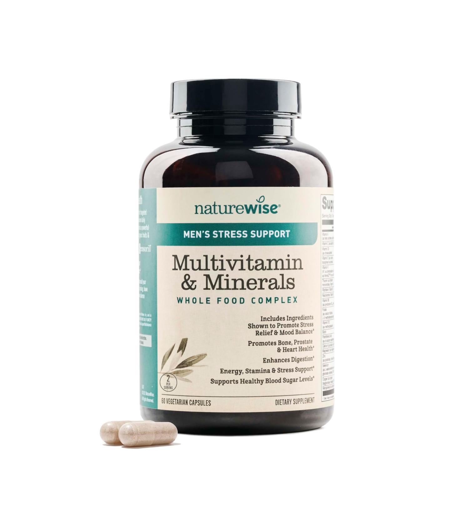 NatureWise Multivitamin for Men + Stress Support + Fulvic Ionic Minerals + Probiotics for Immunity Male Health Digestion + Whole Organic Foods - Vegetarian Non-GMO - 60 Capsules 1-Month Supply  - Buy Online on GoSupps.com