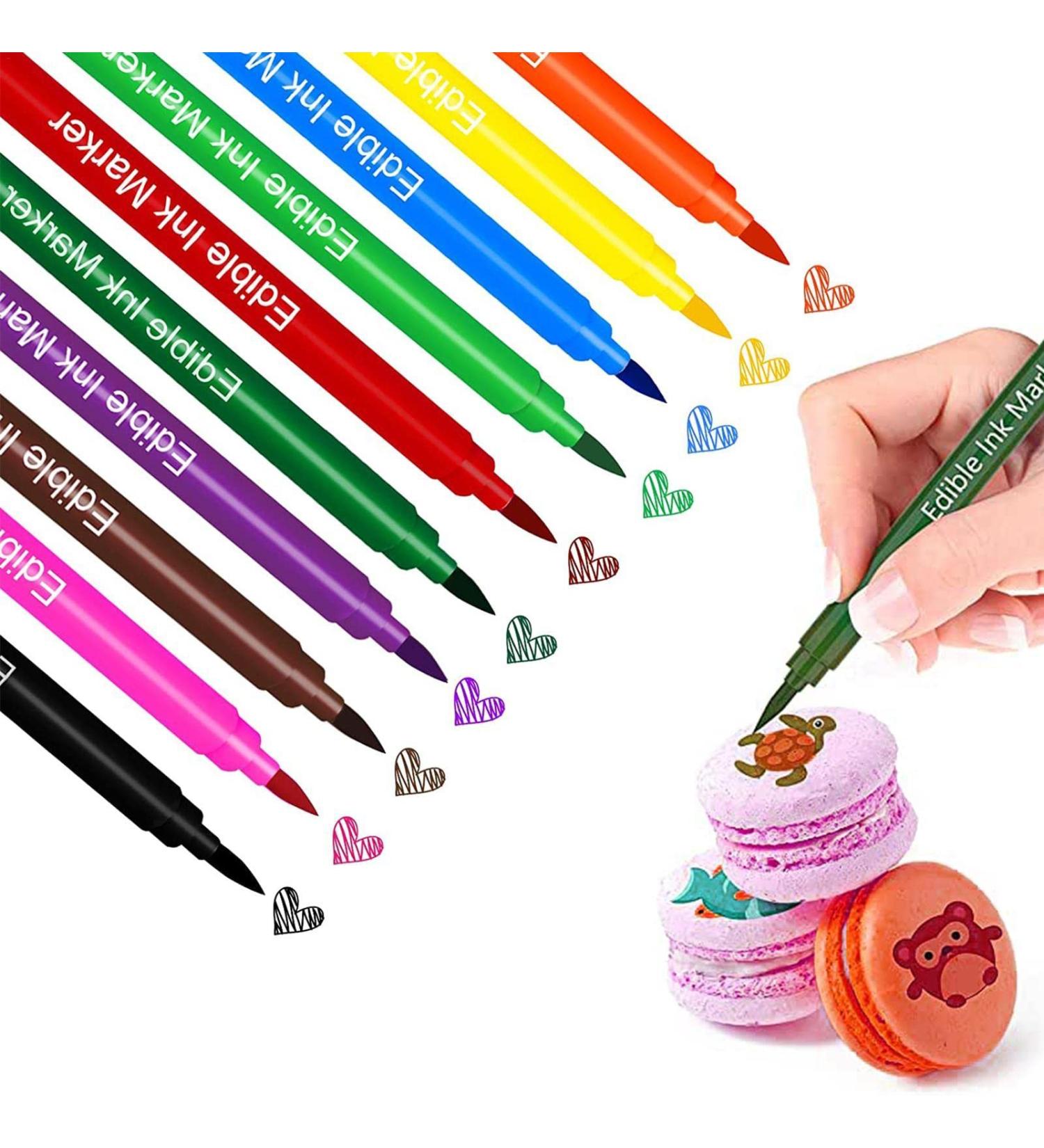 Edible Markers 10 Colors Rainbow Dust Edible Markers | Double Head Food Coloring Pen Edible Gourmet Writer for Cookies Drawing Writing Pologmase - Buy Online on GoSupps.com