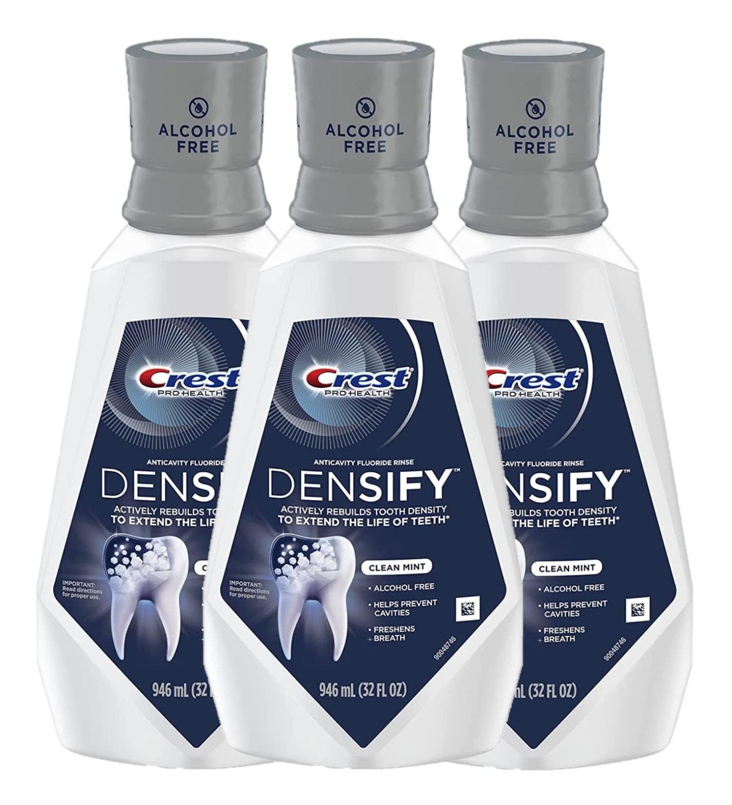 Crest Pro Health Densify Fluoride Mouthwash Alcohol Free Cavity Prevention Strengthens Tooth Enamel Clean Mint 32 fl oz (Pack of 3) - Buy Online on GoSupps.com