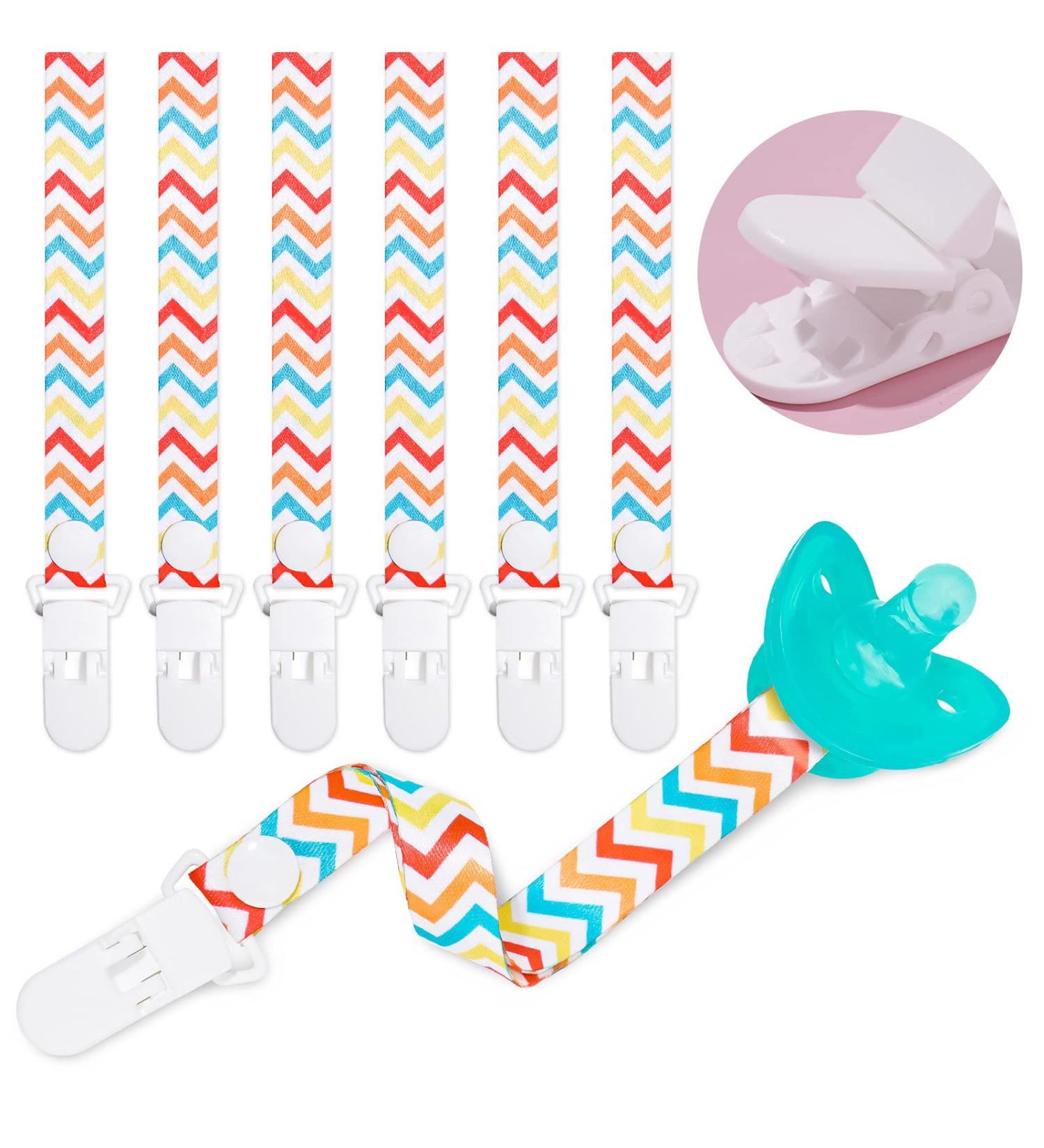 NiBaby Teething Pacifier Clip 6-Pack | Adjustable Length Safety Holder Strap | Premium Quality Modern Design | Unisex for Boys and Girls Teether | Colorful Zigzag - Buy Online on GoSupps.com