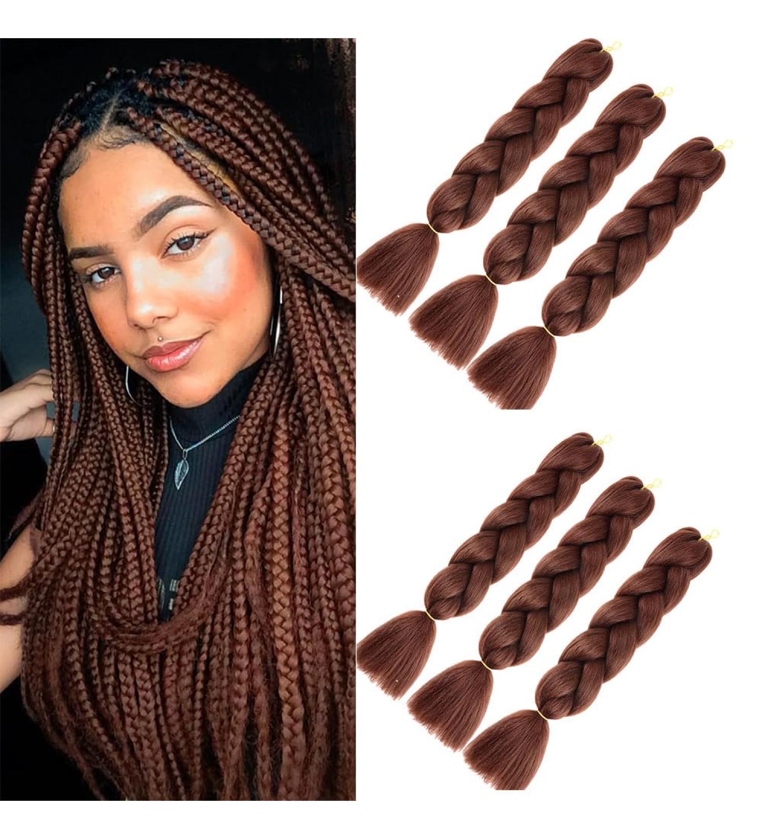 Shop Brown Jumbo Braiding Hair - 24 Kanekalon Synthetic Braids (6 Pieces) for Box Braids | International Shipping Available - Buy Online on GoSupps.com