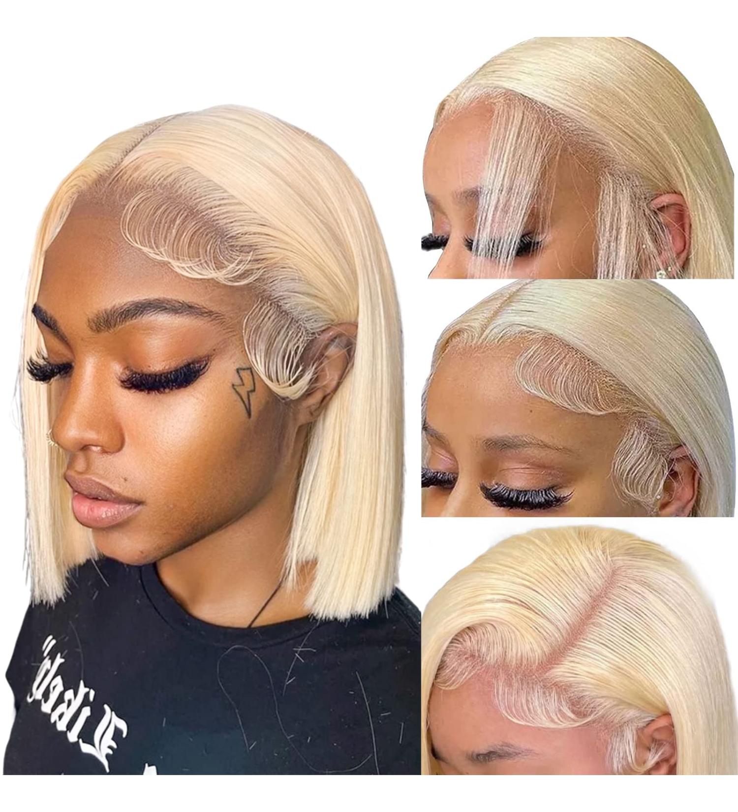 Superlook Blonde Bob Wig Human Hair 613 Lace Front 10 13X4 HD Transparent Pre Plucked 180% Density Short Wig for Women - Buy Online on GoSupps.com