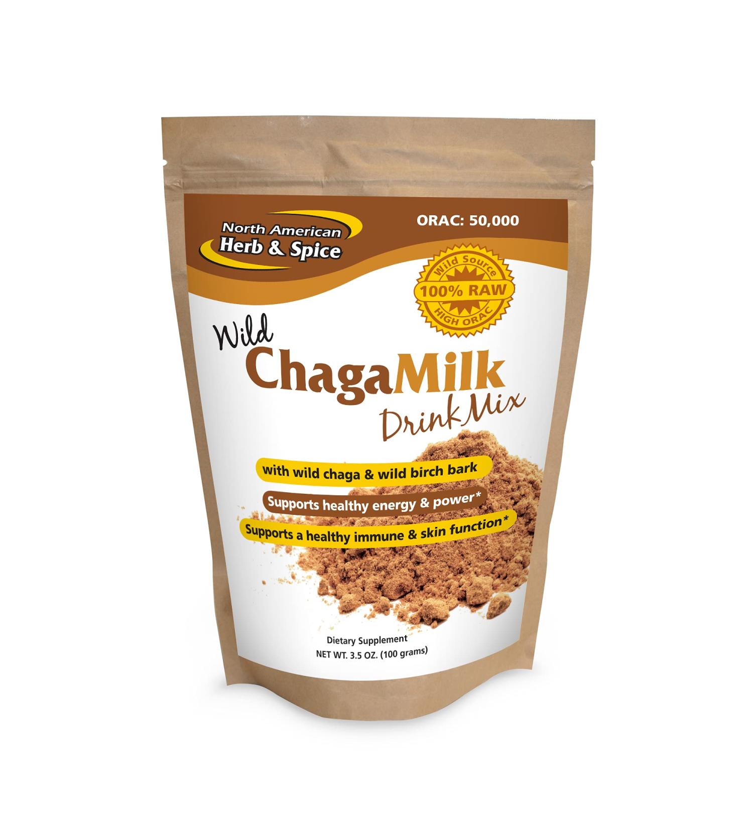North American Herb & Spice ChagaMilk Drink Mix - 3.5 oz. - Adaptogen Adrenal Support Endurance & Stamina - Chaga Wild Mushroom Powder Whole Food Herbs - Non-GMO - 36 Servings - Buy Online on GoSupps.com