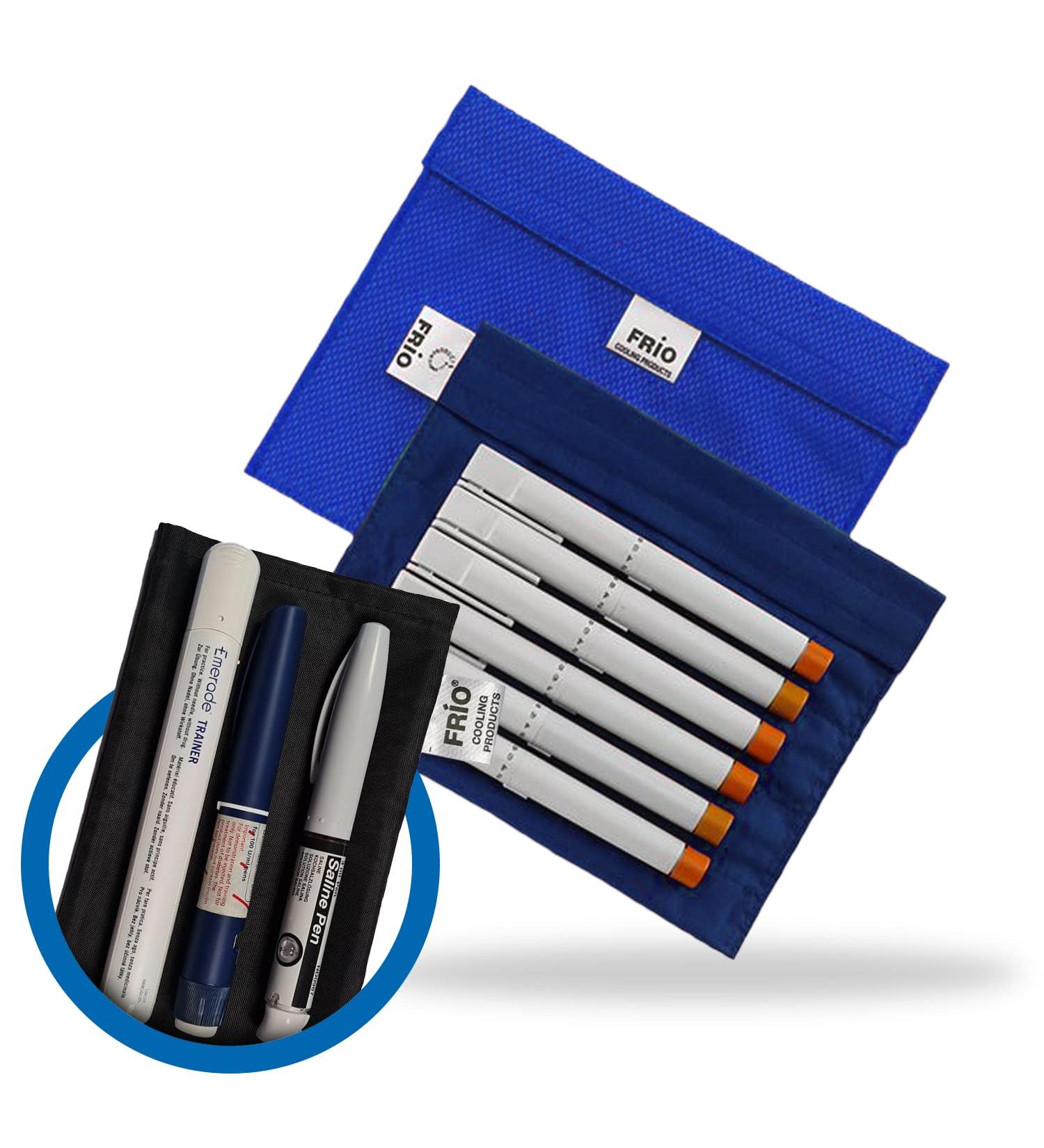 Frio expedition diabetic insulin cooling bag 15 x 21 cm |For up to 5-8 insulin pens |With nylon inside pocket |Cools with cold water |Reusably blue and black