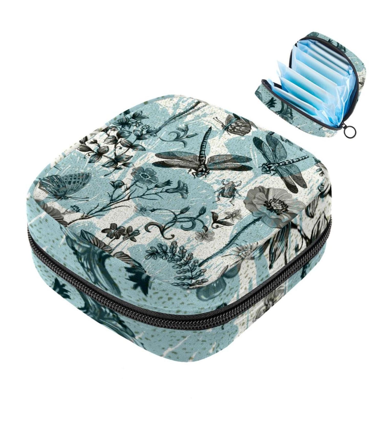 Portable Storage Bags for Women's Bandages & Menstrual Products | Aesthetic Blue Insect & Flower Pattern - Buy Online on GoSupps.com