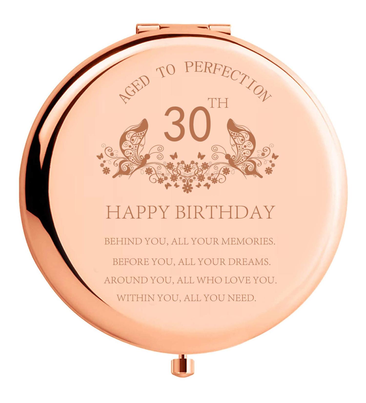 30th Birthday Stainless Steel Makeup Mirror - Engraved Compact Cosmetic Mirror in Rose Gold - Unique Gift for Women with Gift Box - Buy Online on GoSupps.com