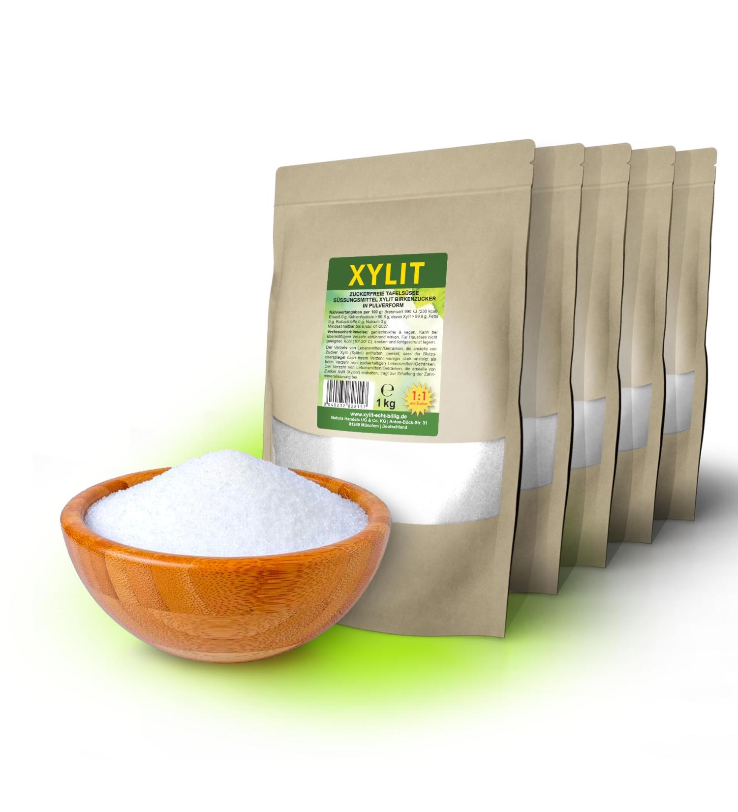 Buy 5kg Premium Xylitol Sugar - 5 x 1kg Bags | 40% Fewer Calories | Tooth-Friendly & Vegan | Sweet 1:1 Like Sugar - International Shipping Available - Buy Online on GoSupps.com