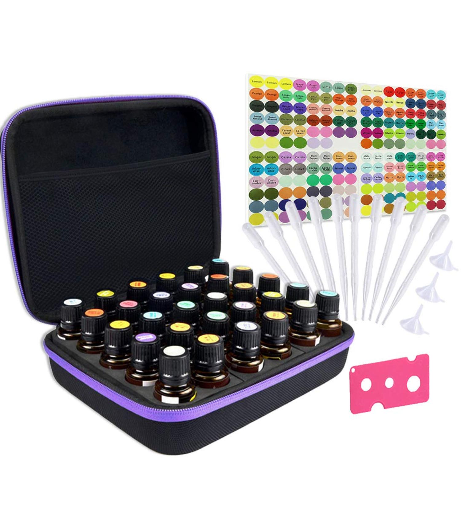TUZAZO Essential Oils Storage Case - Hard Shell Carrying Case for 30 Bottles - Shockproof & Durable - Includes Bottle Opener and Labels (Black&Purple) - Buy Online on GoSupps.com