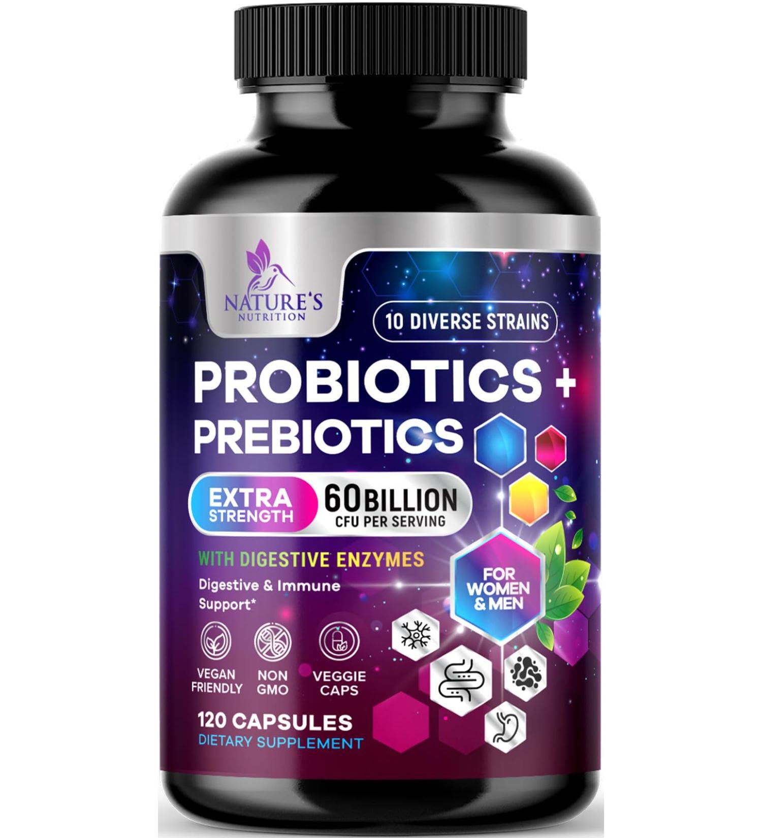 Daily Probiotic for Women & Men 60 Billion CFU 10 Strains Supplement Lactobacillus Probiotics - Digestive Gut & Immune Health Support - Supports Occasional Constipation Gas & Bloating - 120 Capsules 120 Count (Pack of 1) - Buy Online on GoSupps.com