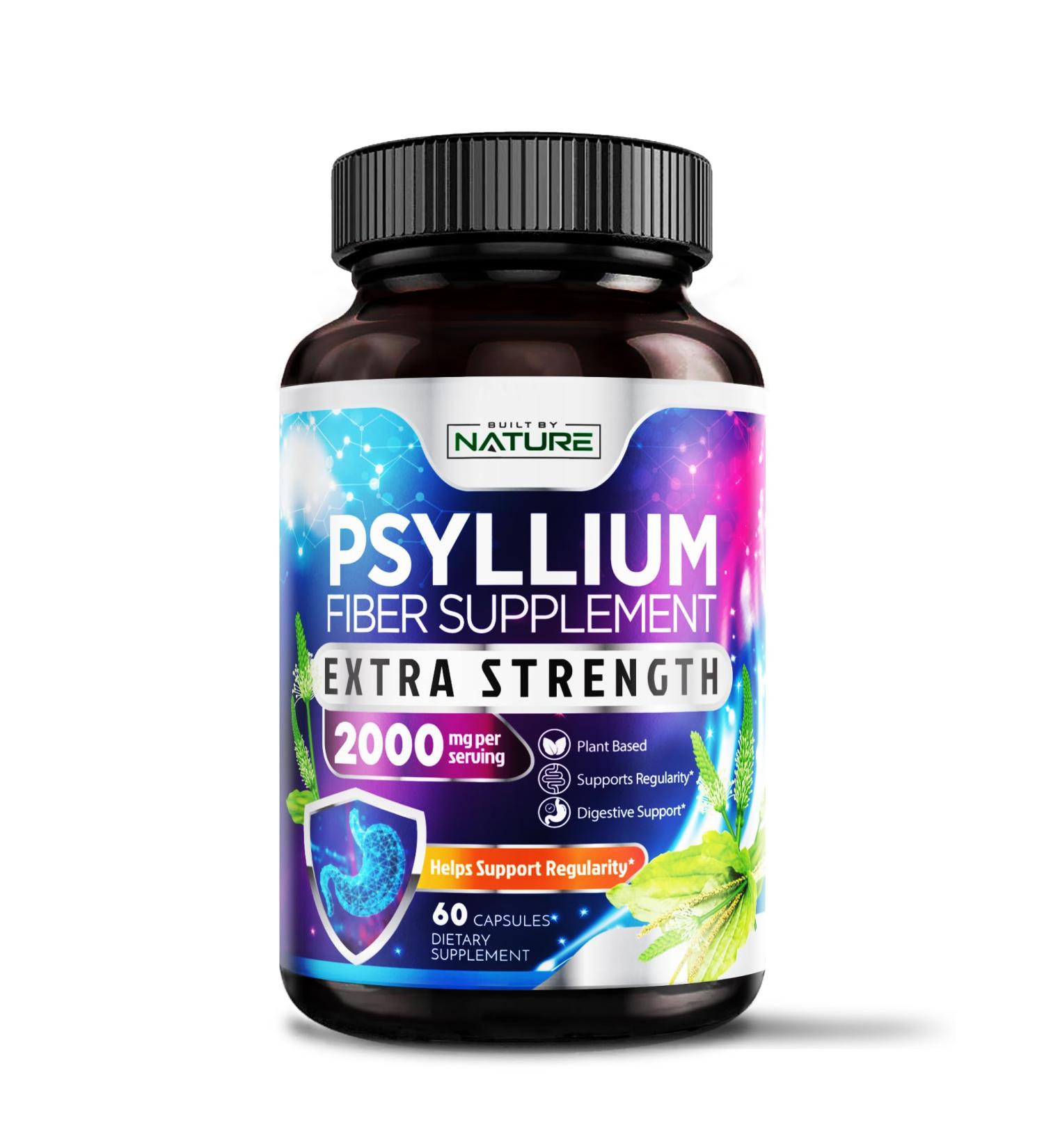 Psyllium Husk Capsules 2000mg - Fiber Supplement - Natural Soluble Fiber Pills with Psyllium Husk Powder - Supports Digestive Gut and Colon Health - Non-GMO Gluten-Free Vegan - 60 Capsules 60 Count (Pack of 1) - Buy Online on GoSupps.com