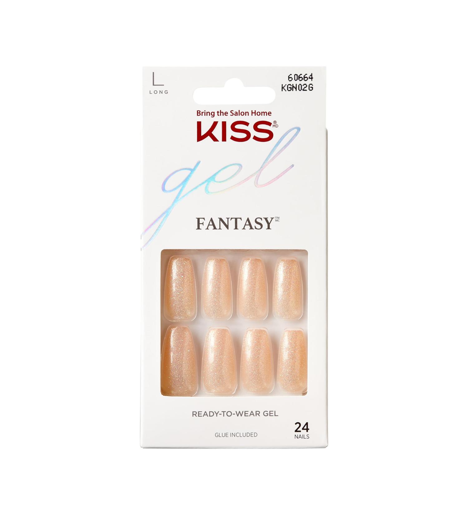 KISS Gel Fantasy Collection Glue-On Manicure Kit Rock Candy Long Length Square Fake Nails Includes 28 False Nails Nail Glue Nail File and Manicure Stick - Buy Online on GoSupps.com