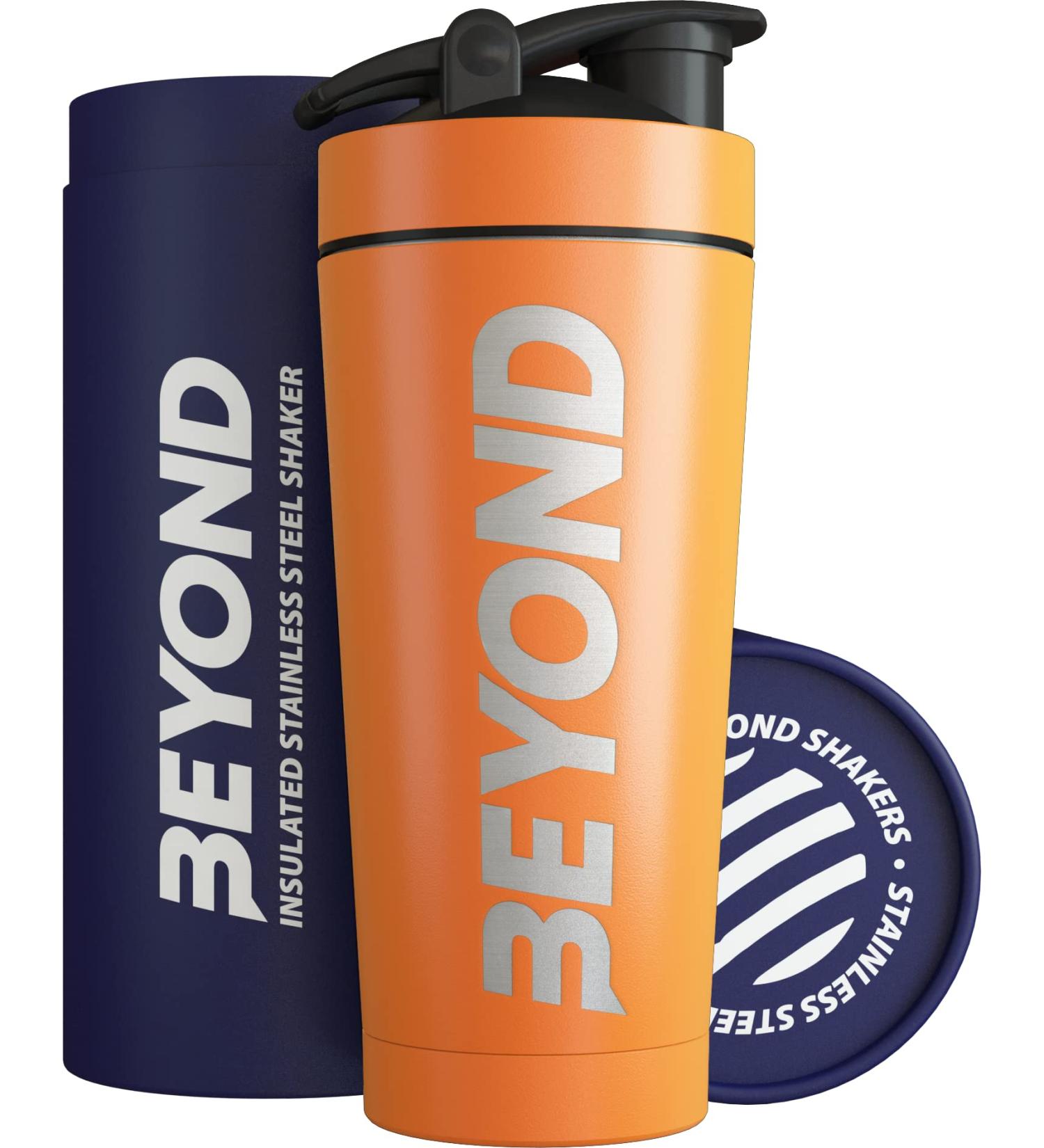 Beyond Fitness Premium Stainless Steel Protein Mixer Shaker Bottle - Insulated & BPA-Free (Orange) - Buy Online on GoSupps.com