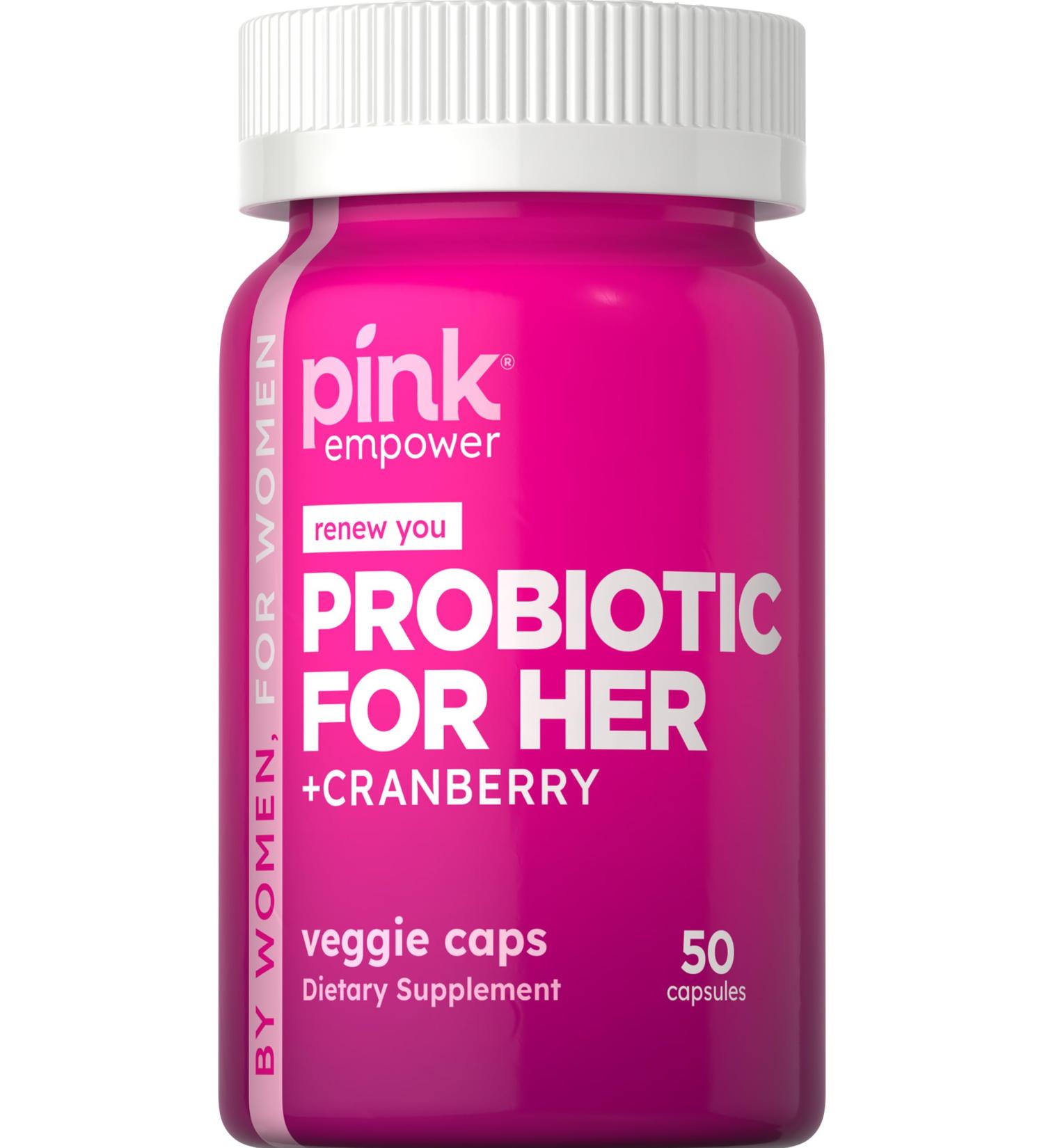 PINK Probiotics for Women | Digestive Health Support Capsules Plus Cranberry | 50 Count | Vegetarian Non-GMO & Gluten Free Supplement - Buy Online on GoSupps.com