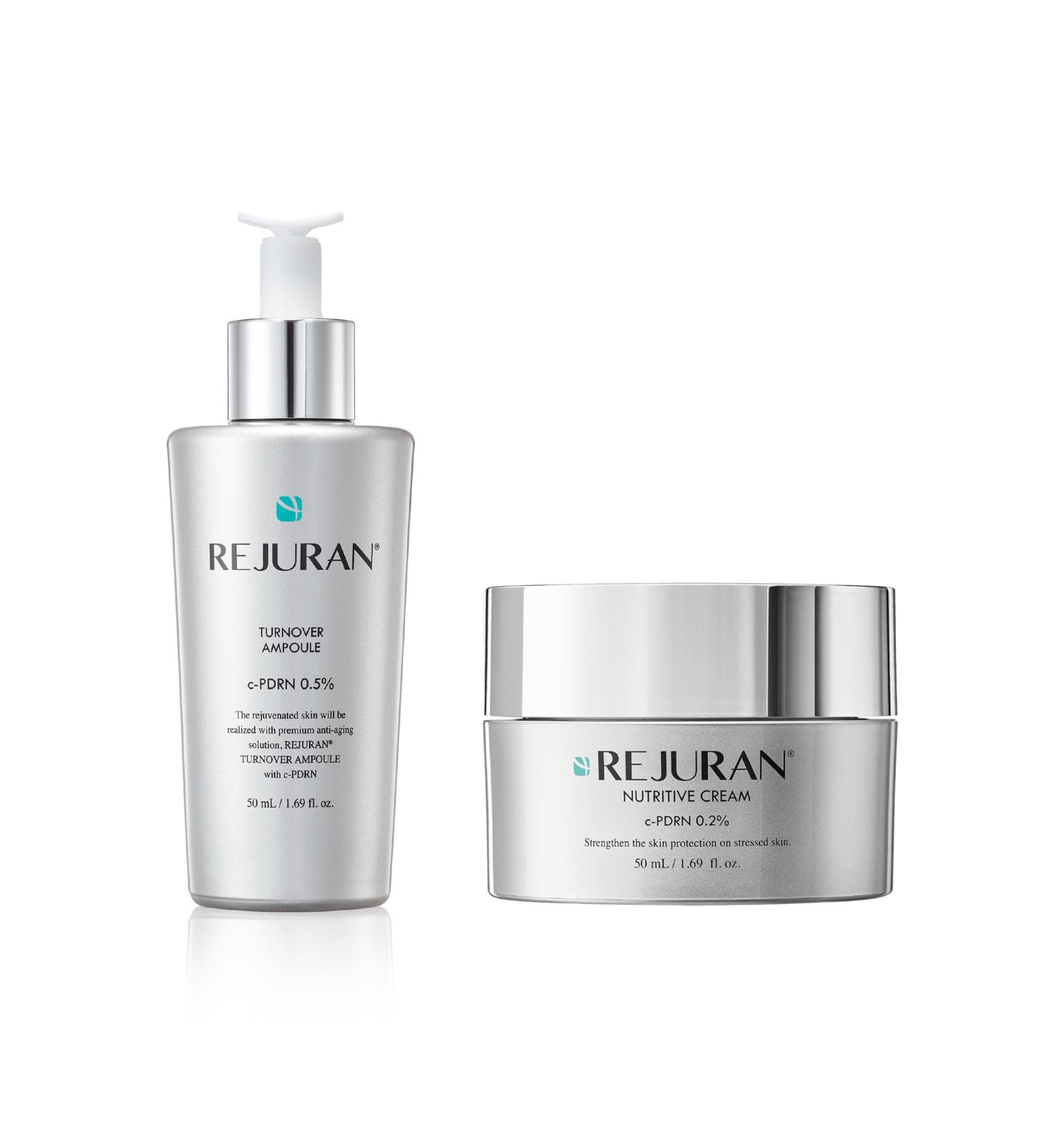 REJURAN Turnover Skincare Duo with c-PDRN Salmon DNA Face Serum & Nutritive Cream for Firming Hydration & Youthful Radiant Skin Korean Anti-Aging Ampoule & Moisturizer Set (1.69 fl oz Each) - Buy Online on GoSupps.com