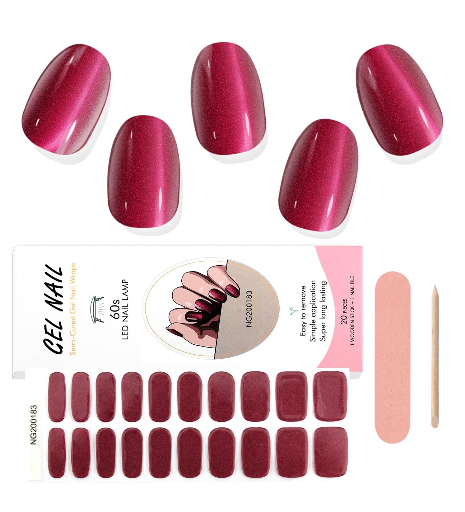 EBANKU 20 PCS Semi Cured Gel Nail Strips - Full Wraps Adhesive Stickers with Nail File - UV/LED Lamp Required - #9 - Buy Online on GoSupps.com