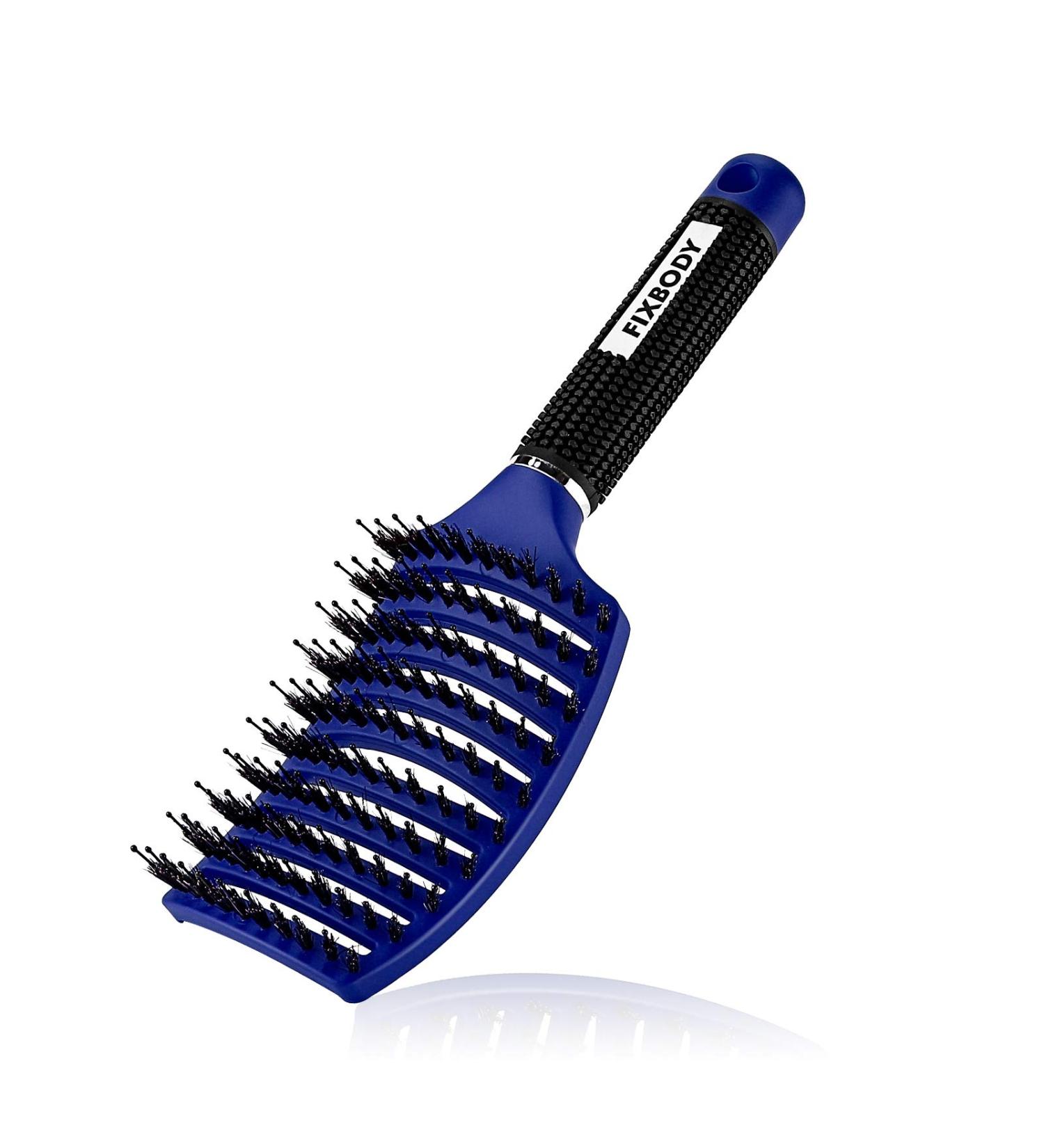 FIXBODY Boar Bristle Hair Brush - Curved Vented Design for Long Thick Curly Hair - Detangling & Blow Drying Brush (Blue) - Buy Online on GoSupps.com