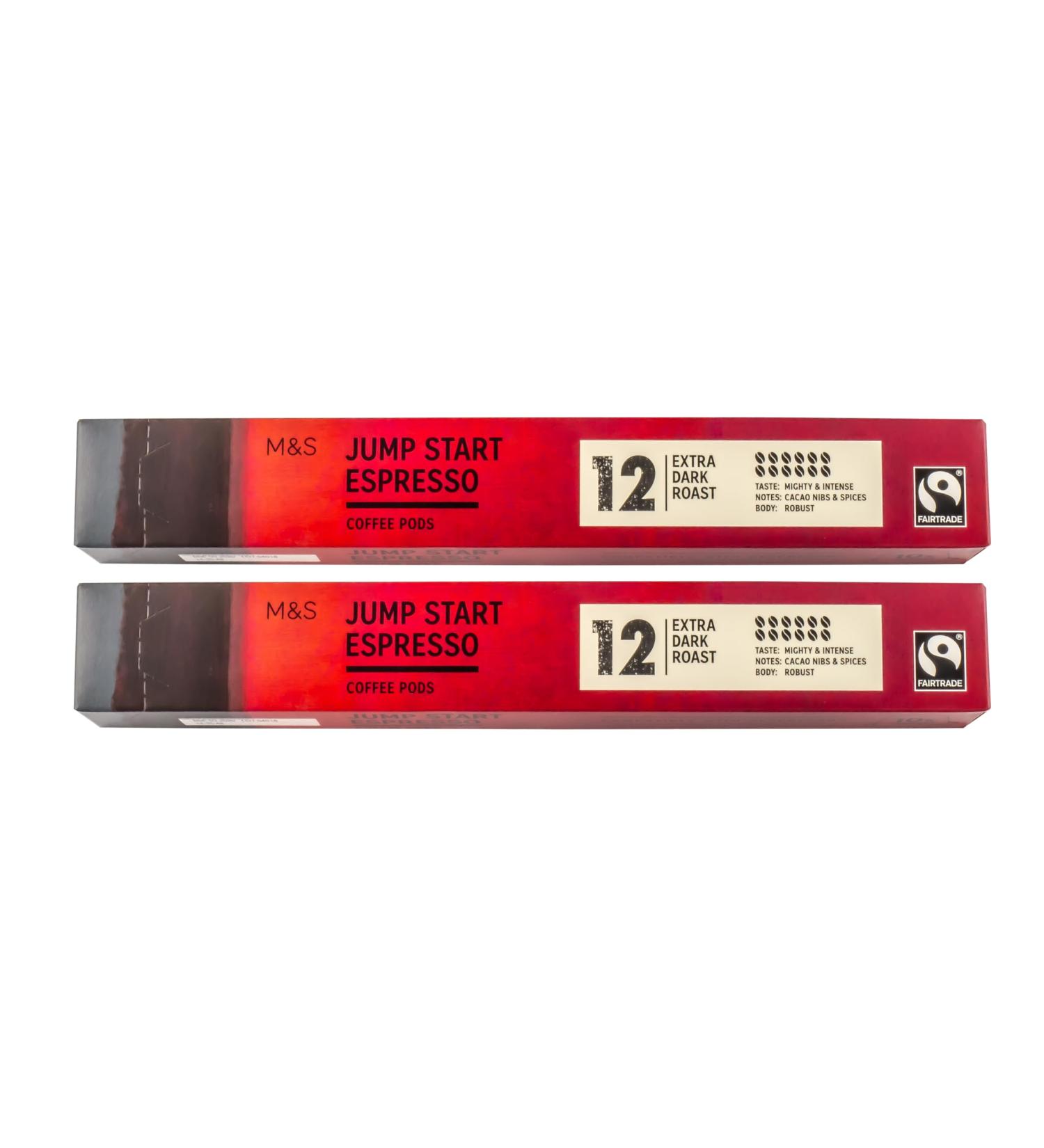 M&S Jump Start Espresso Coffee Pod Capsules Strong Extra Dark Roast Strength 12 Aluminium Compatible with Nespresso - Set of 20 Capsules