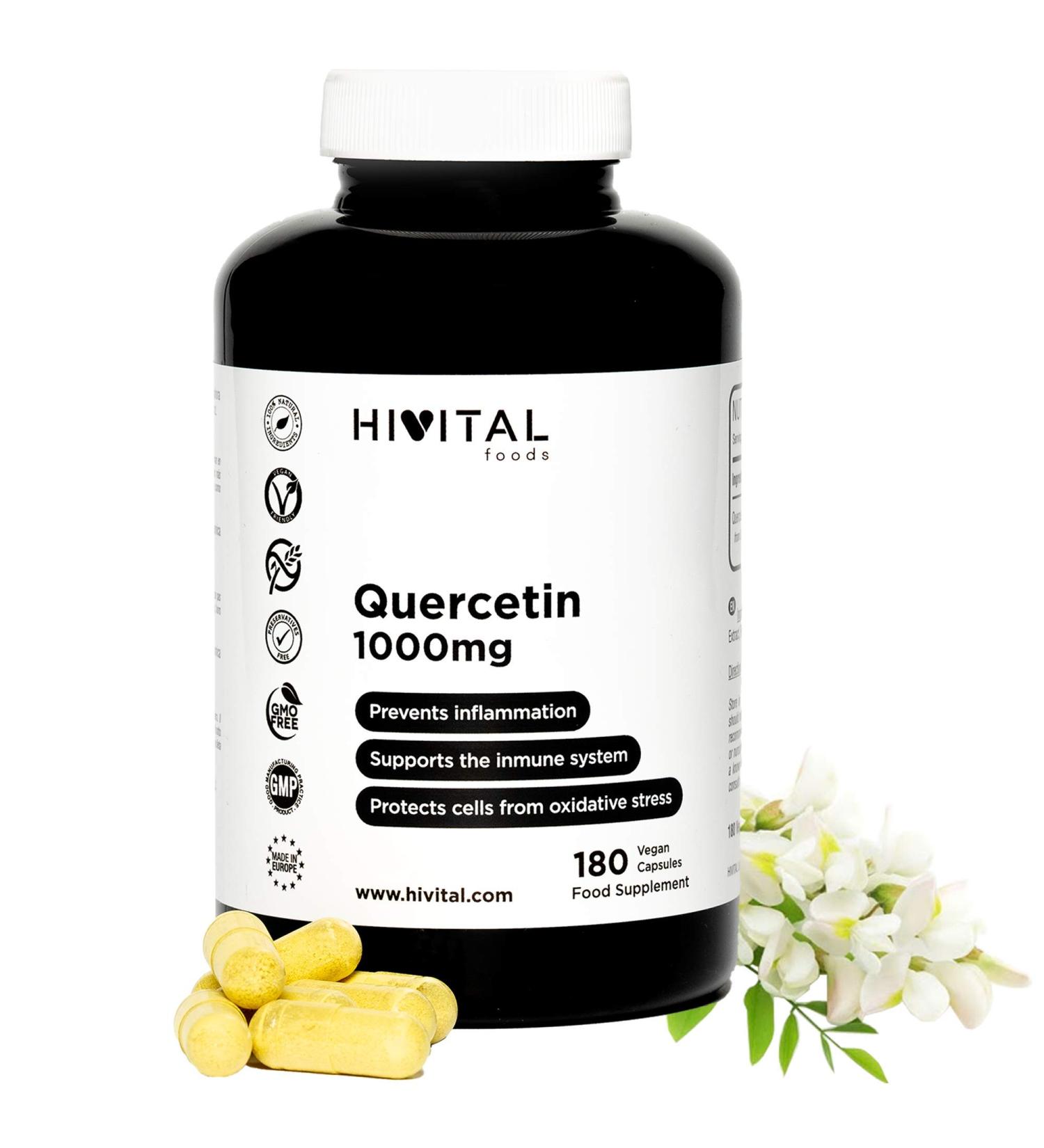 Quercetin 1000mg - 180 Vegan Capsules | Saphora Japonica Extract | Cellular Antioxidants & Natural Inflammatory Inhibitors - 3-Month Supply - Buy Online on GoSupps.com