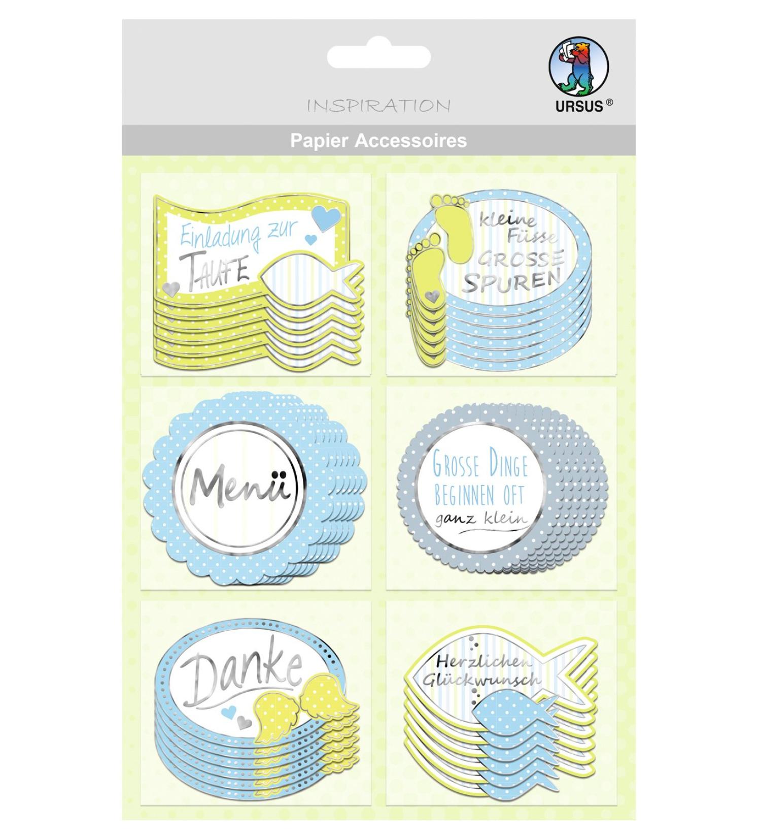 Ursus 56500081F Paper Accessories Baptism Boy 36 pieces Assorted in 6 designs Boy Paper Accessories