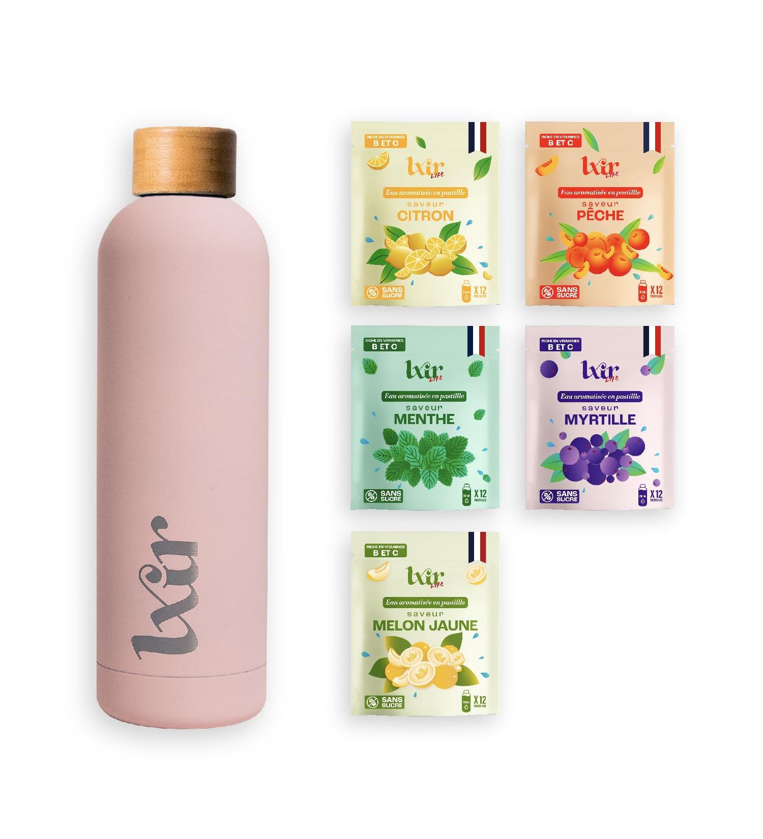 LXIR DRINK Flavored Water in Sugar Free Tablets - Multivitamin Drink - Rich in Vitamins C and B - Daily Hydration - Skin Beauty - Vitality - 60 Units - 5 Flavors + 1 Bottle Pink - Buy Online on GoSupps.com