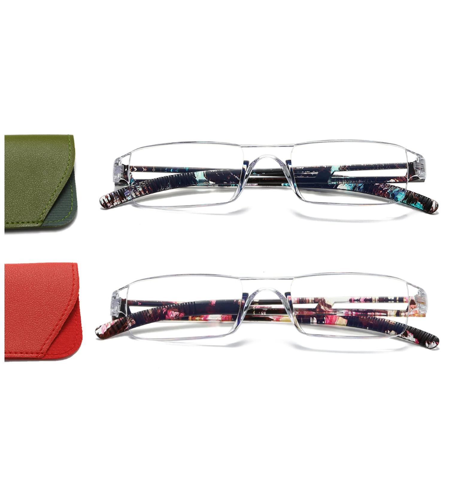 Hubeye 2 Pack Frameworkless Anti-Blue Light Reading Glasses - Lightweight +2.50 Diopters for Men & Women - Mixed Colors with Holster - Buy Online on GoSupps.com