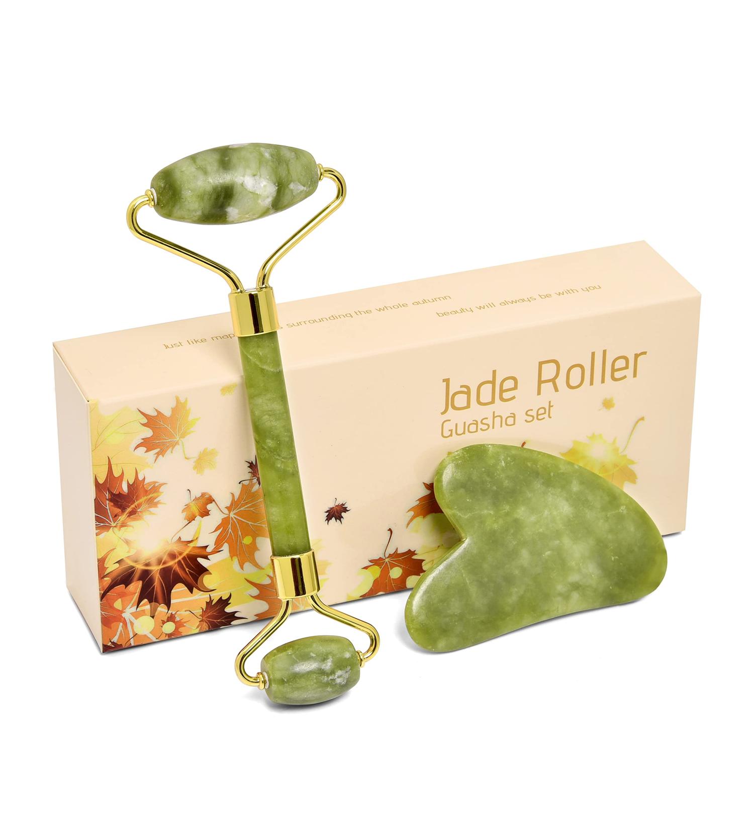 Women's Natural Jade Roller Set for Face - Reduce Wrinkles & Puffy Eyes, Firm Skin - Green - Buy Online on GoSupps.com