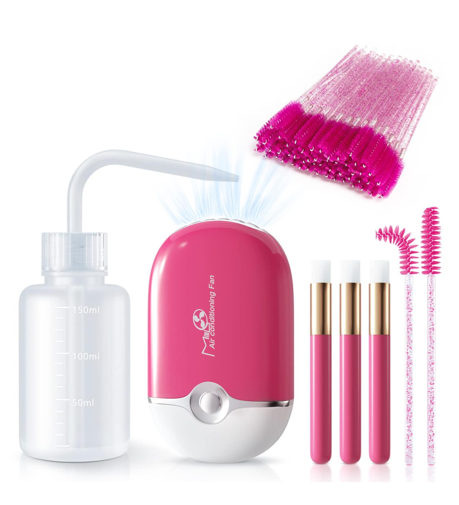 Mlogiroa Lash Extension Mini Portable Fan Kit with 50 Lash Shampoo Brushes - Rose - Buy Online on GoSupps.com