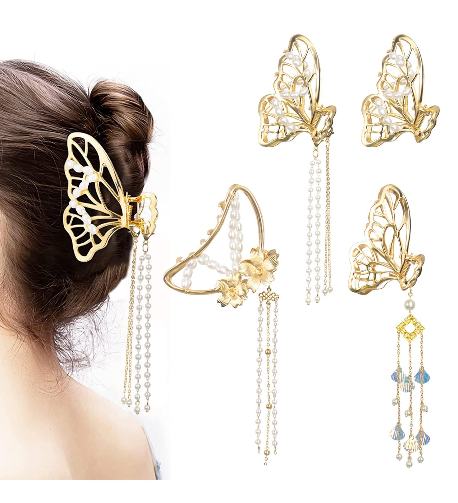Shop Stylish Metal Hair Clips - 4-Pack Gold Butterfly Design | Fashionable & Slipproof Hair Jewelry - Buy Online on GoSupps.com