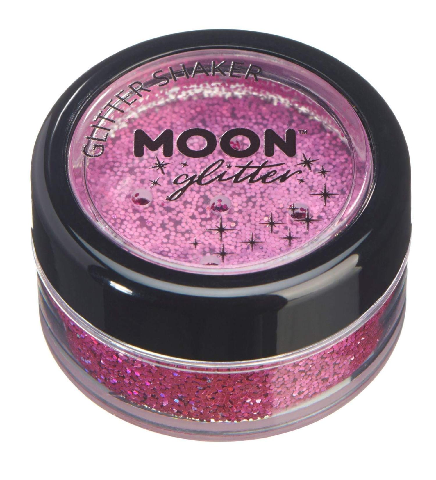 Moon Glitter Holographic Pink Glitter Shaker - 5g - Festival Makeup for Face, Body, Nails, Hair, Lips - Buy Online on GoSupps.com