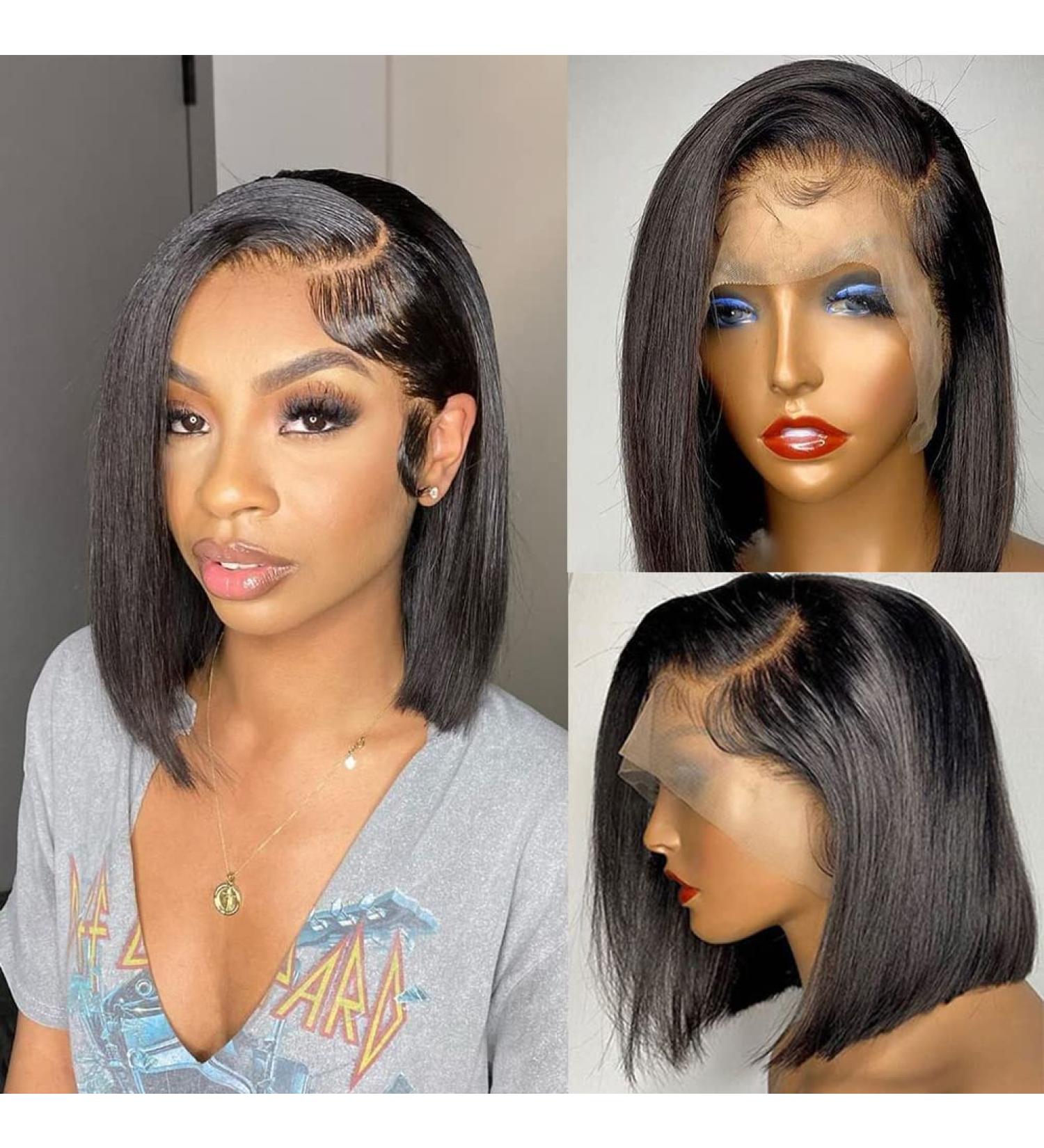 Sogram 12 Inch Human Hair Bob Wig | Straight 13x4 Lace Front Wigs for Black Women | Pre Plucked with Baby Hair | 150% Density | Natural Color - Buy Online on GoSupps.com