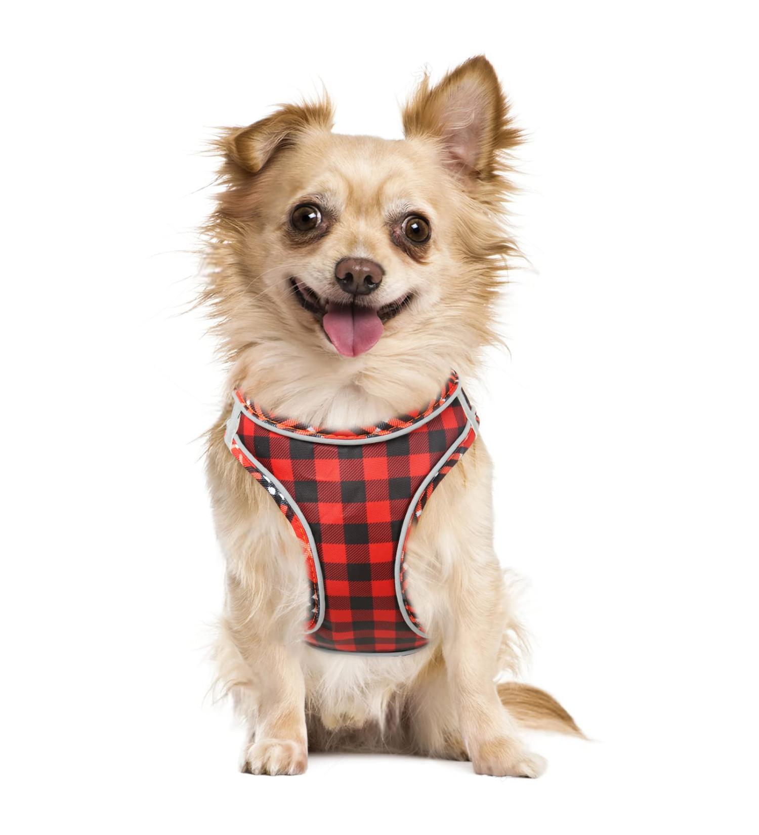Heele Dog Harness - Adjustable Reflective Soft Mesh for Small & Medium Dogs | Breathable Plaid Red Design - Buy Online on GoSupps.com