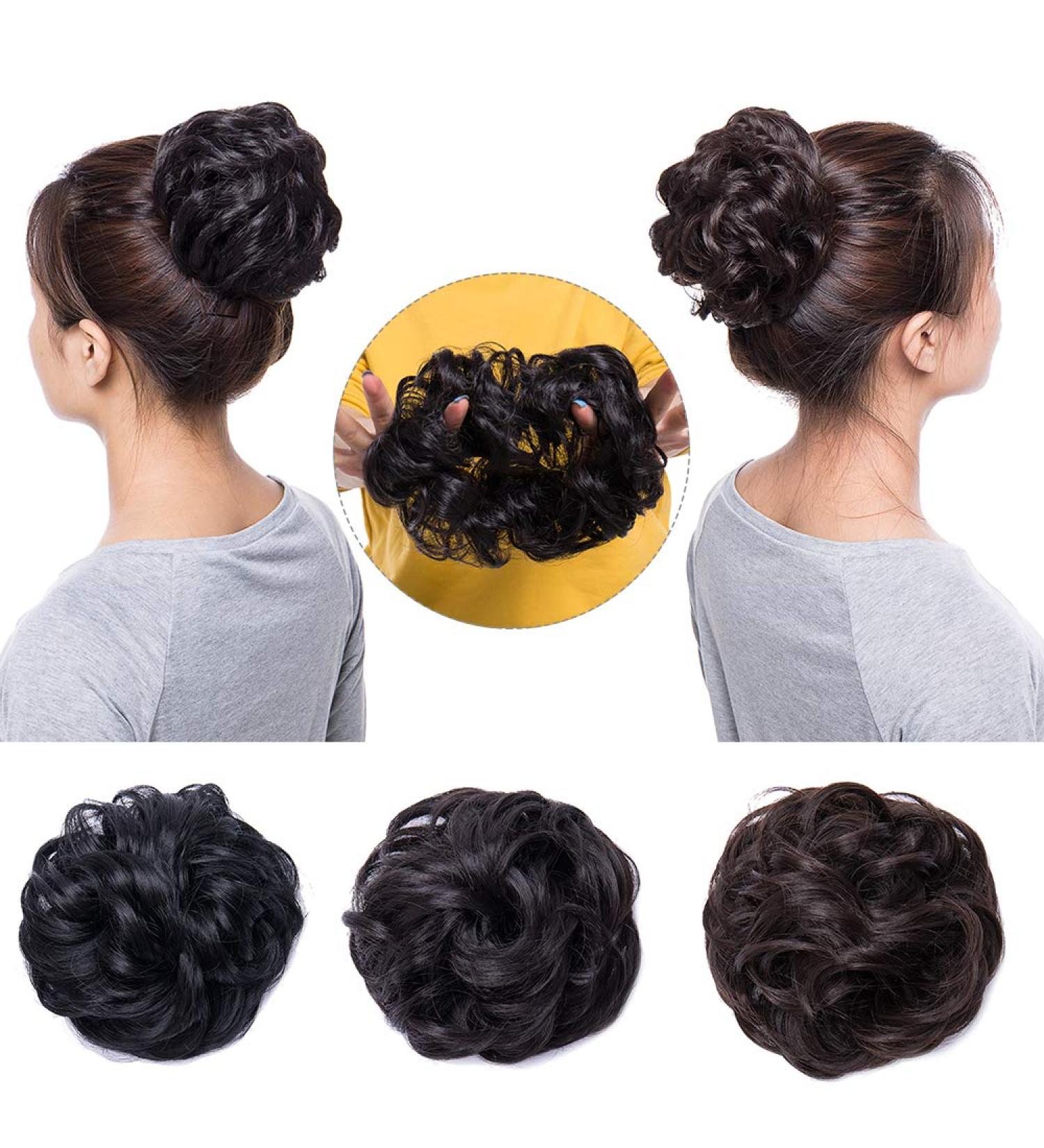 Silk-co Jet Black Curly Hair Bun Scrunchie | Synthetic Hair Extension Chignon | 35g - Buy Online on GoSupps.com