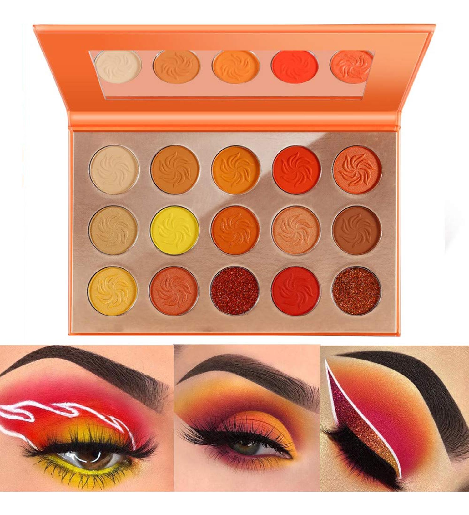 DE'LANCI Orange Eyeshadow Palette - 15 Warm Fall Colors - Matte, Shimmer, Glitter - Sunset Makeup Palette - Buy Online on GoSupps.com