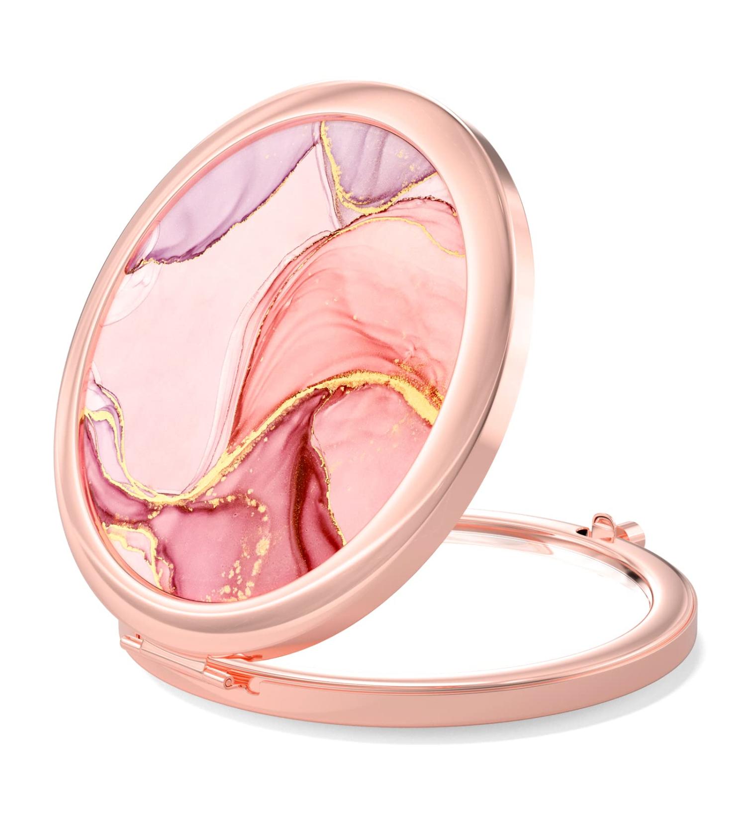 Nipichsha Compact Mirror - 2X/1X Magnification, Portable Travel Makeup Mirror - Rose Gold/Pink Marble Design - Perfect Gift for Mom and Women - Buy Online on GoSupps.com