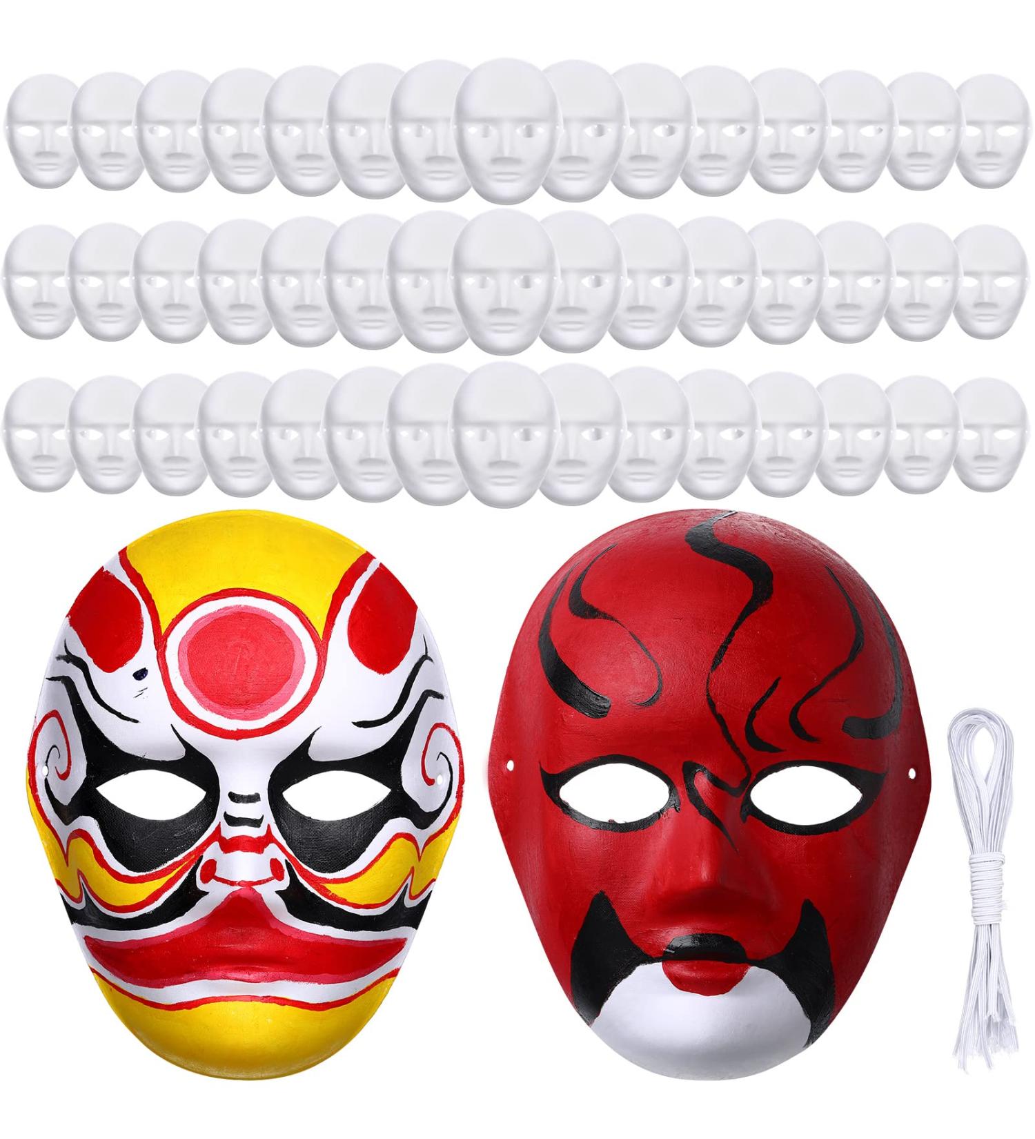 Aoriher 50 Pcs Paper Mache Full Face Masks for DIY Crafts - White Blank Masks for Men, Ideal for Mardi Gras, Masquerade, Art and Cosplay - Buy Online on GoSupps.com