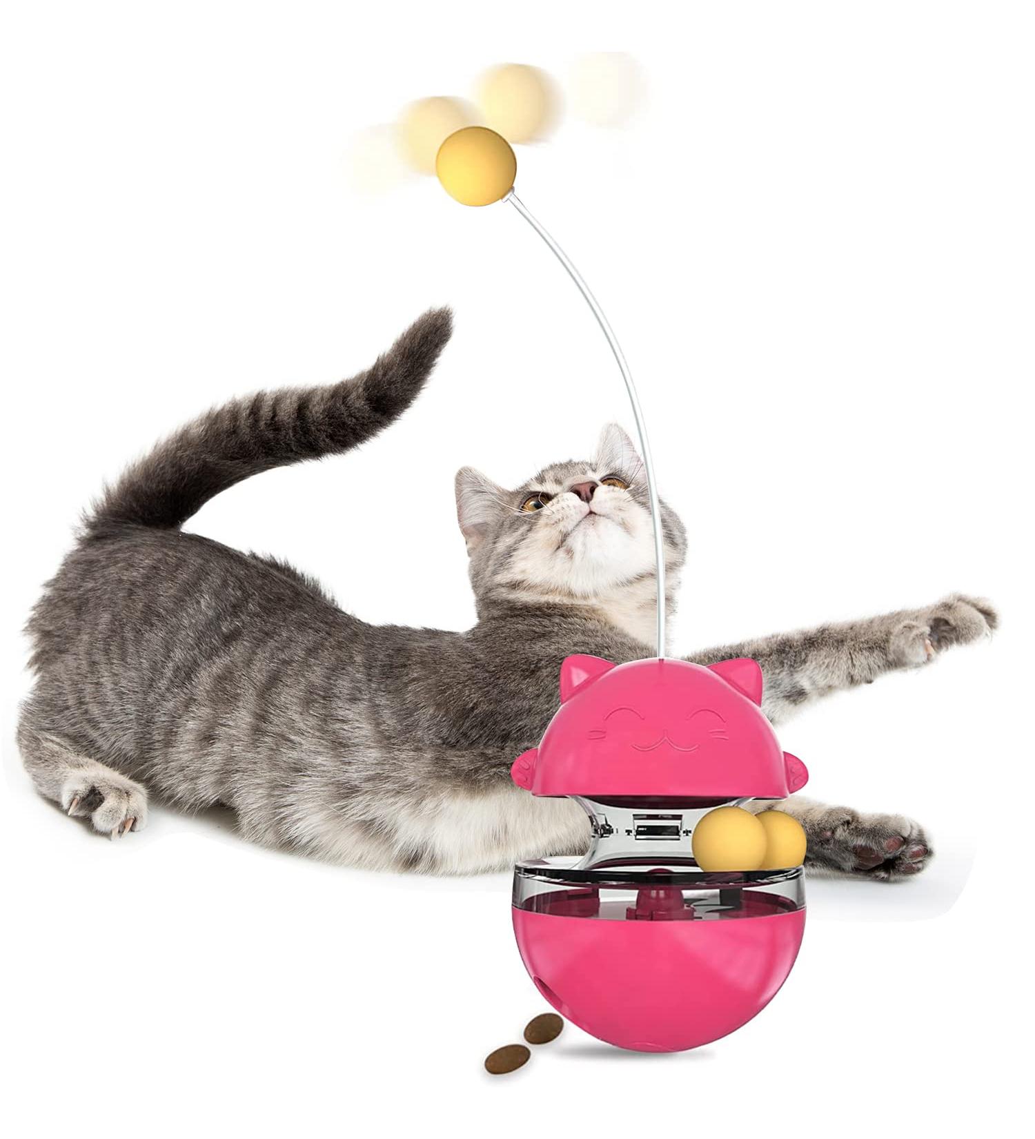Interactive 3-in-1 Cat Toys | Red Cat Food Dispenser & Spring Toy for Slow Feeding & Training - Buy Online on GoSupps.com