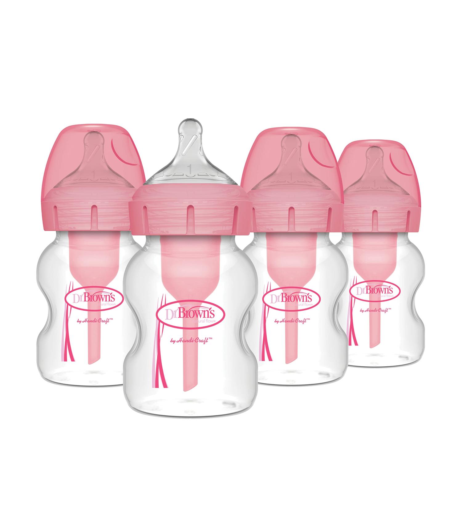 Dr. Brown's Options+ Wide-Neck Pink Print Bottles 5oz - 4 Pack - Natural Flow Technology - Buy Online on GoSupps.com