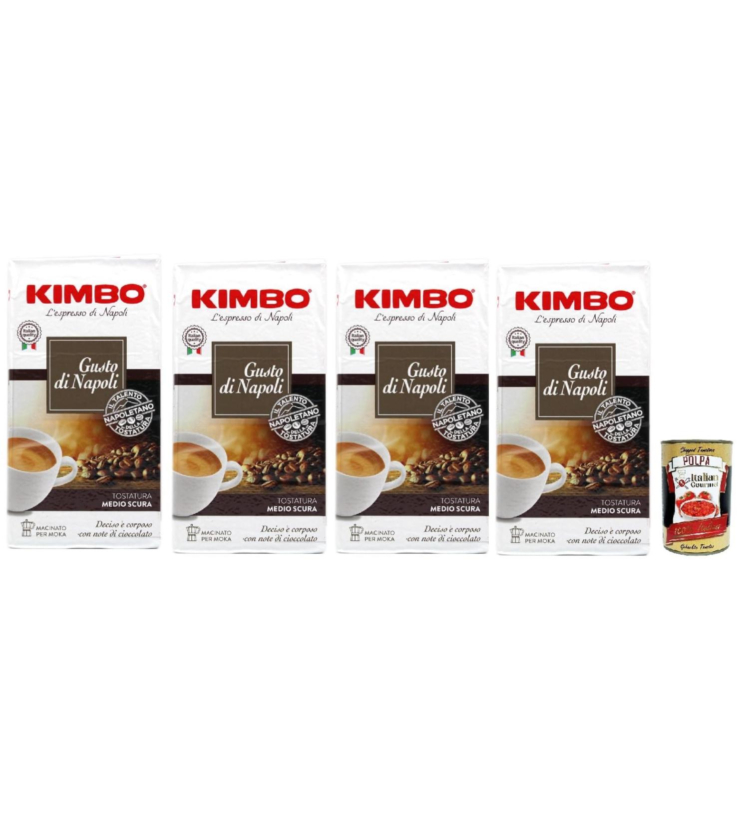 Kimbo Gusto Di Napoli caffe' italiano Caff Macinato Italian Caf moulu convient pour cafeti re Moka Lot de 4x 250 gr + Italian Gourmet polpa 400g - Buy Online on GoSupps.com