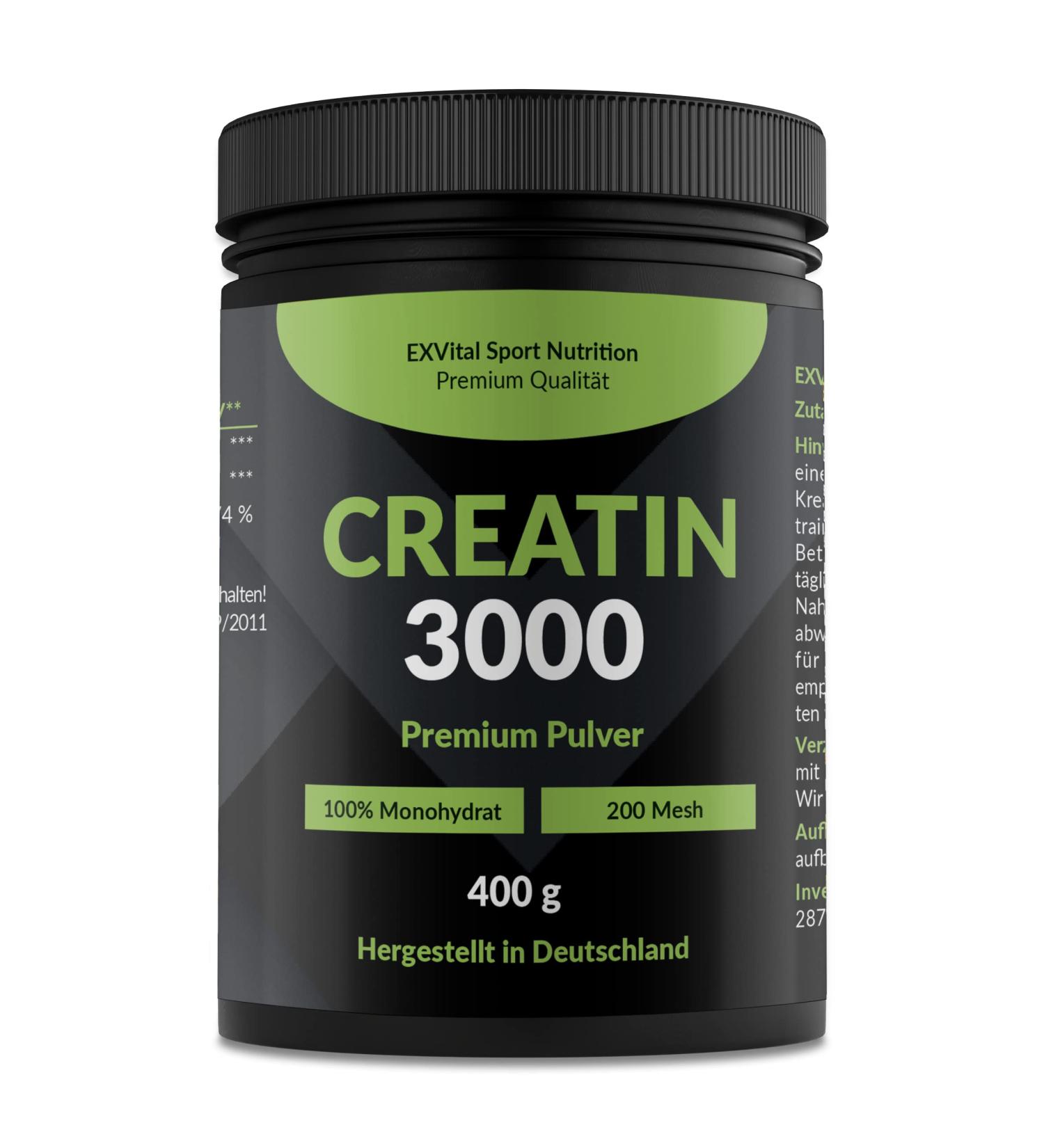 Creatin 3000 Premium - 400g Powder | 3400mg Creatine Monohydrate | Workout Booster | 100% Pure | Halal & Vegan - Buy Online on GoSupps.com