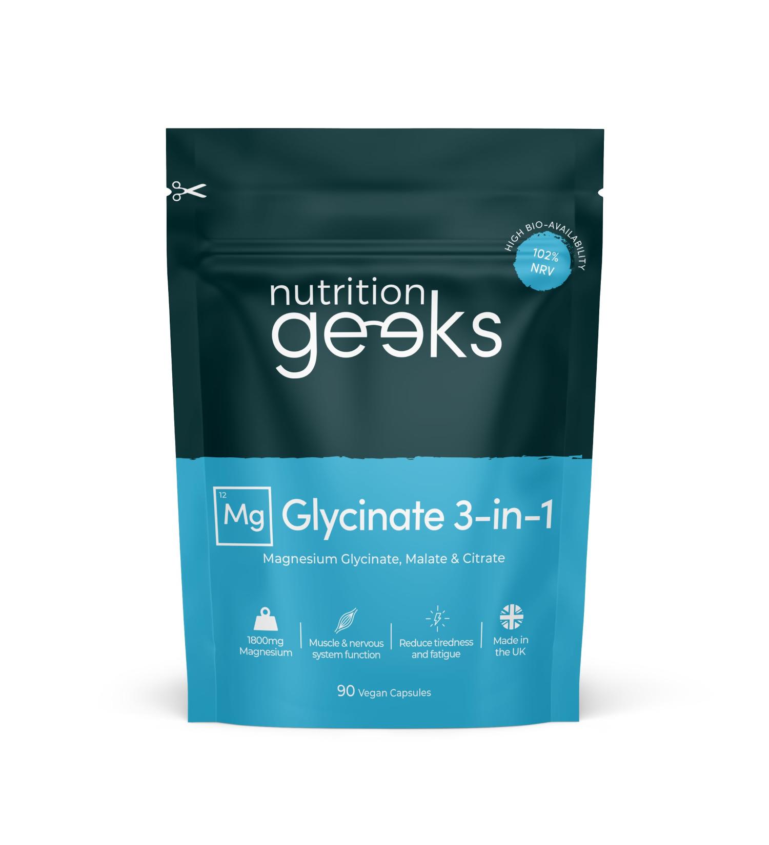 Magnesium Glycinate 3-in-1 Complex - 1800mg Supplements as Bisglycinate Citrate & Malate 90 Vegan Capsules Triple High Absorption 384mg Elemental UK Made - Buy Online on GoSupps.com