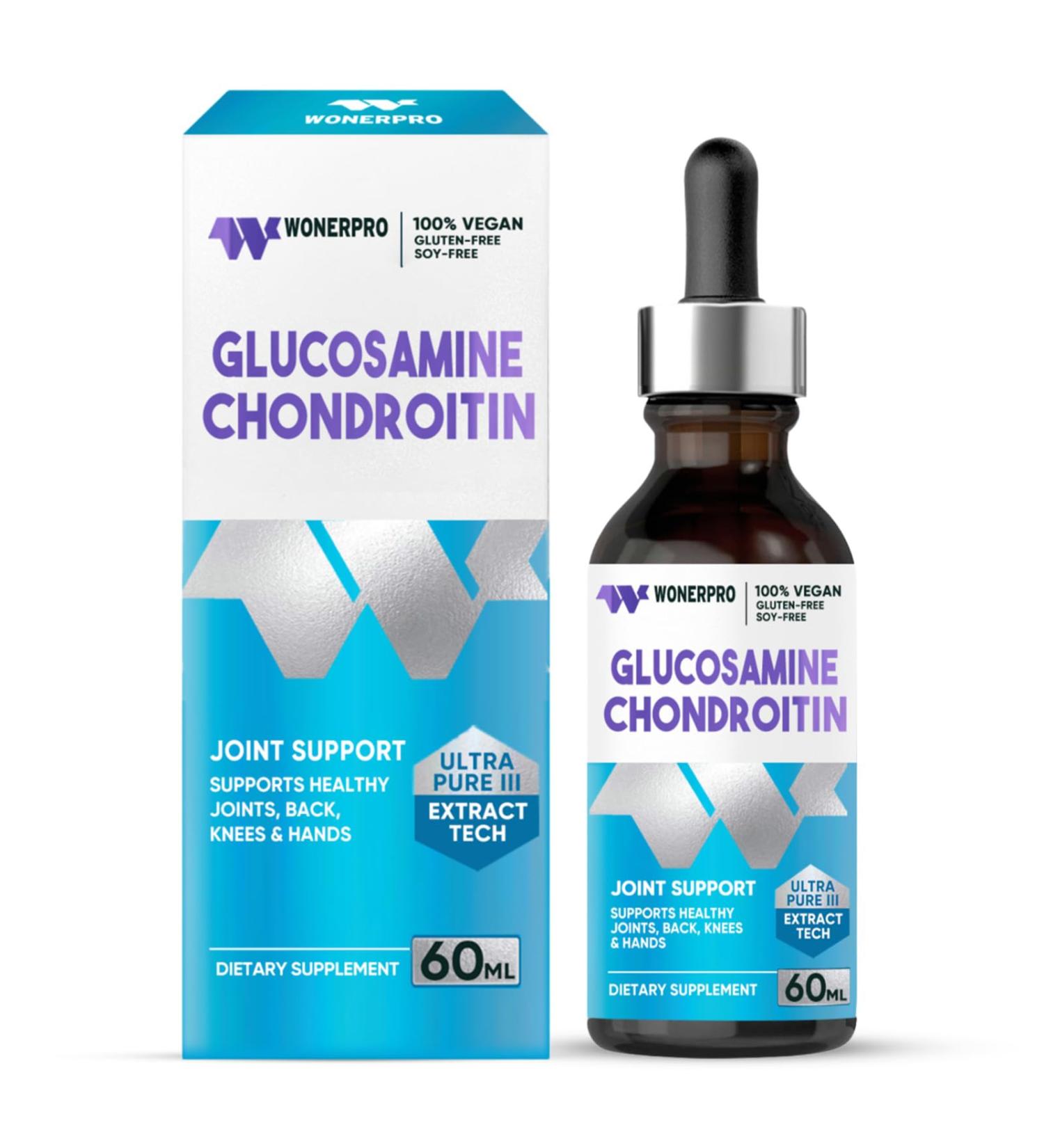 Glucosamine Chondroitin MSM Drops 100% Vegan Supplement with Turmeric Boswellia Bromelain & Hyaluronic Acid 2 fl oz (60 ml) 2.12 Fl Oz (Pack of 1) - Buy Online on GoSupps.com