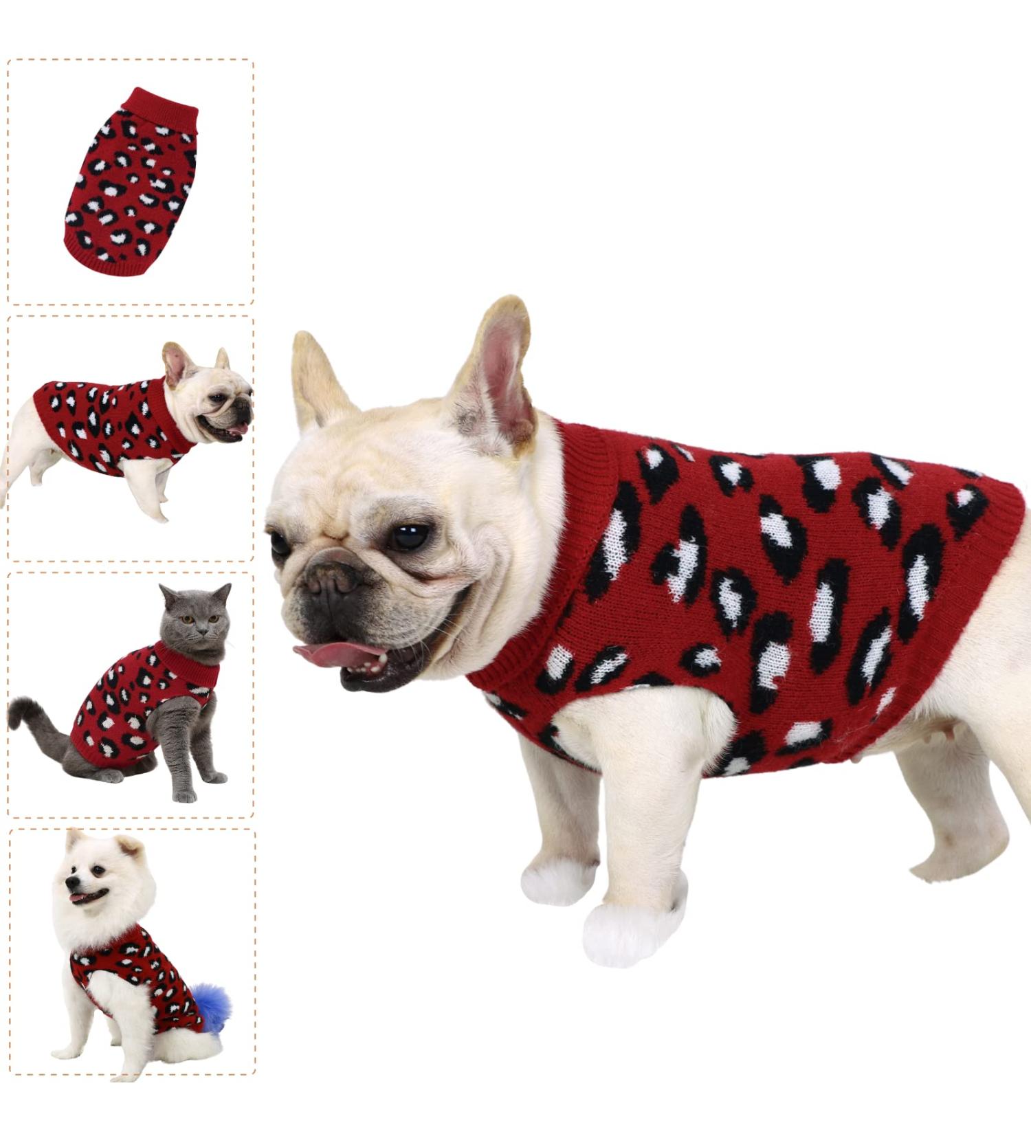 Shop Stylish Dog & Cat Sweaters: Medium Large & XLarge Chihuahua Bulldog & Puppy Clothing - Leopard & Red Designs - Buy Online on GoSupps.com
