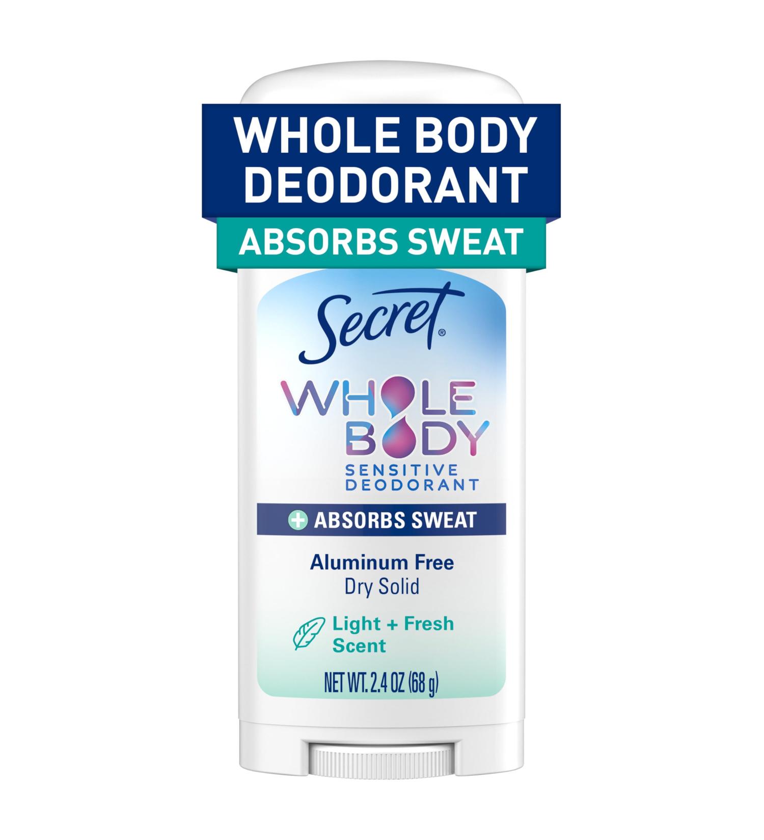 Secret Whole Body Deodorant Dry Feel Stick + Absorbs Sweat for Women Light & Fresh Scent Aluminum Free Deodorant Stick 72 HR Odor Protection 2.4 oz - Buy Online on GoSupps.com