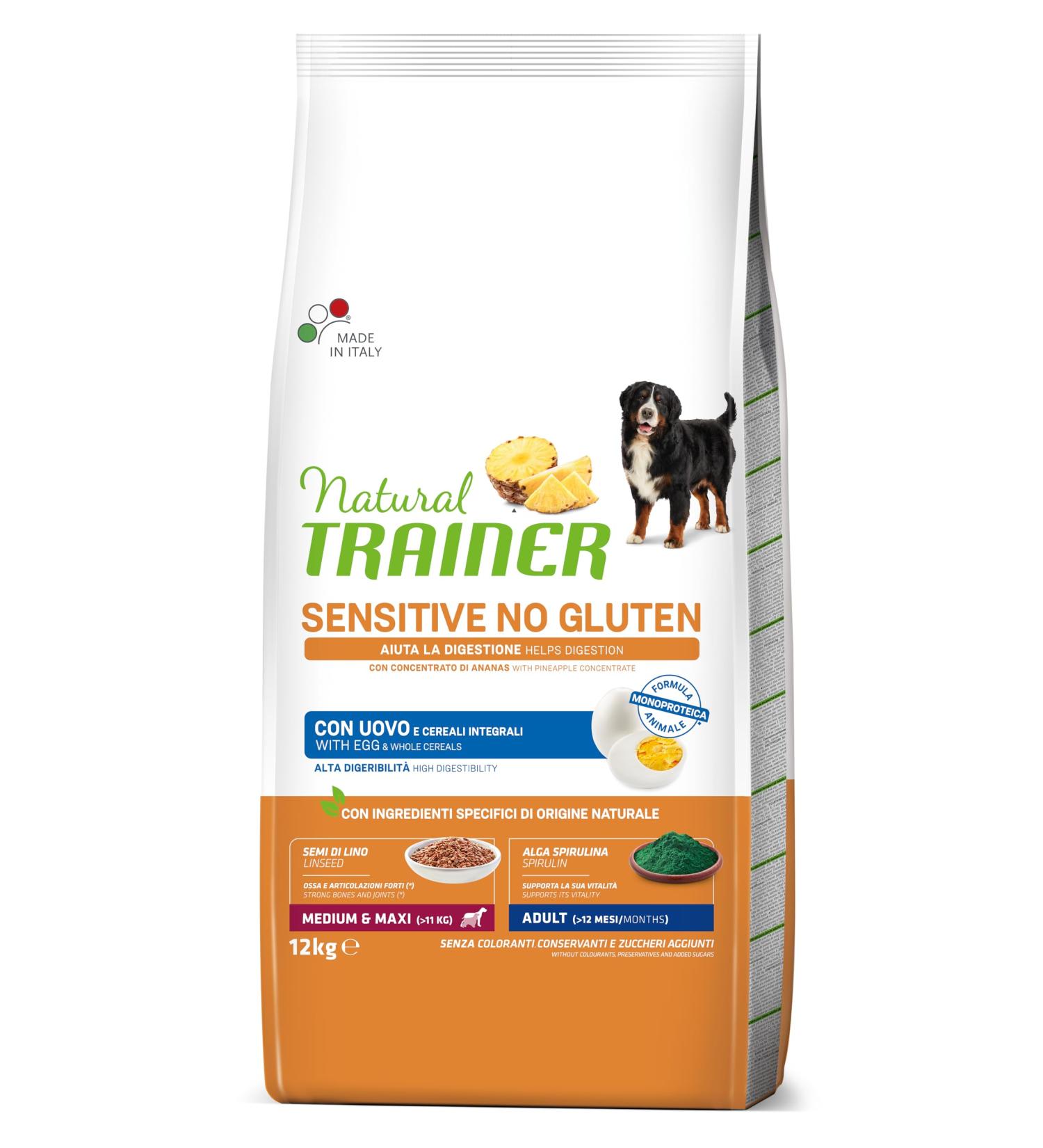 Natural Trainer Sensitive Gluten Free Dog Food for Medium & Maxi Adults with Eggs and Whole Grains - 12 kg - Buy Online on GoSupps.com